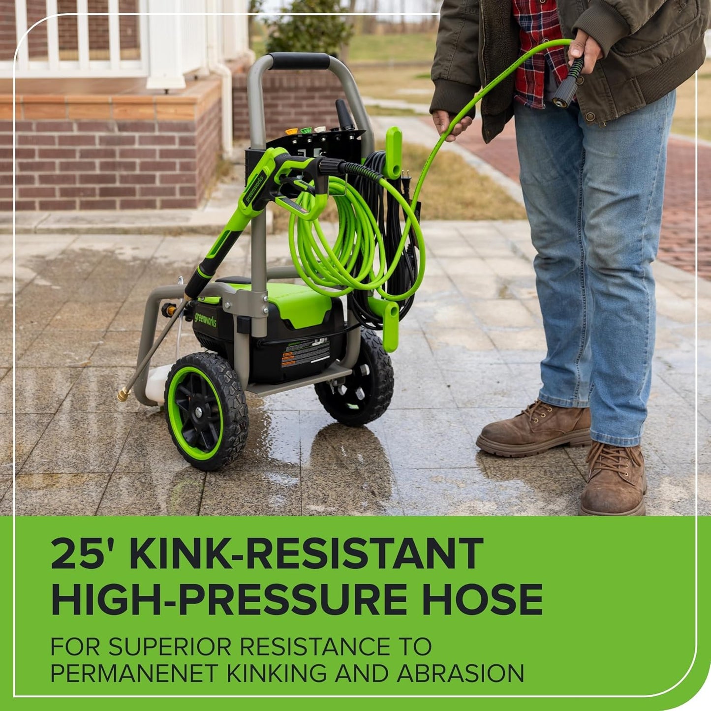 Greenworks Pro Brushless 3000 PSI (CSA Certified) 2.0 GPM Max / 1.1 GPM Electric Pressure Washer (Foldable Handles, Rugged Steel Frame, 25 FT Hose, 35 FT GFCI Power Cord)