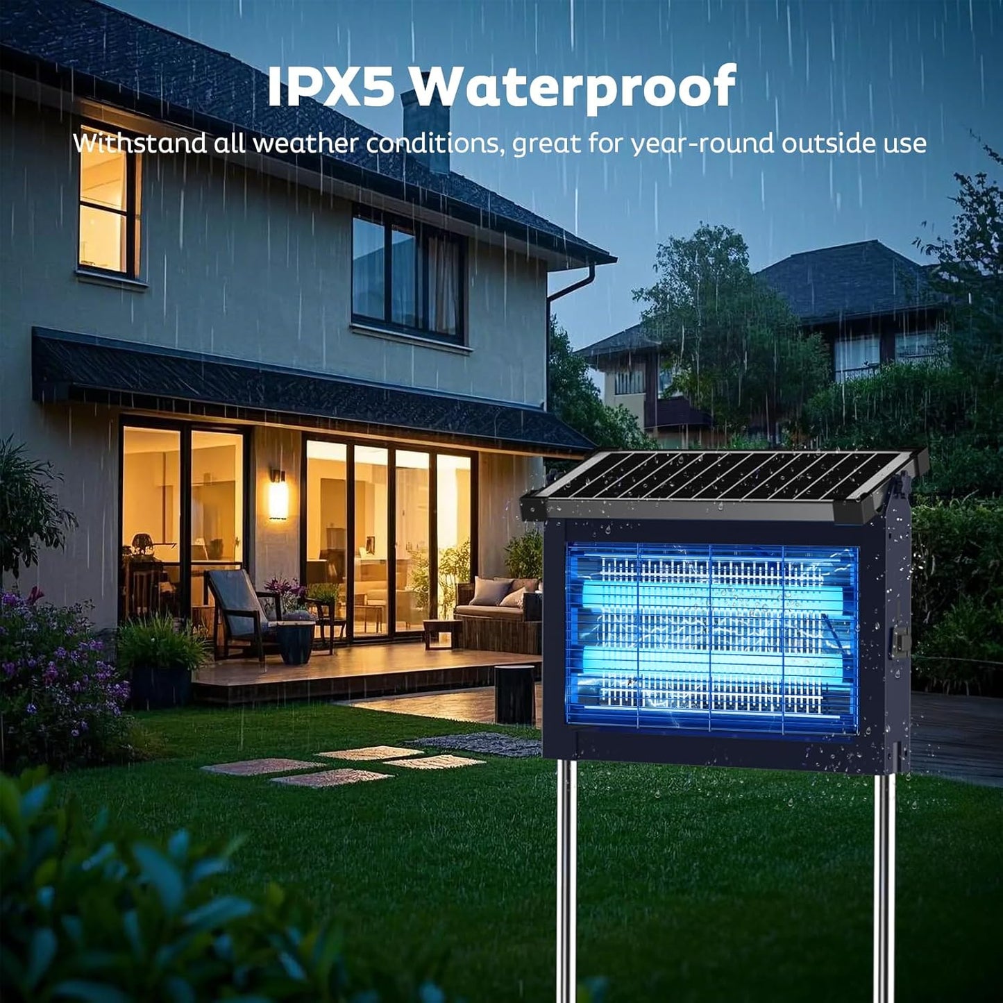 Solar Bug Zapper Outdoor, Mosquito Zapper Waterproof Electric Fly Zapper Rechargeable Mosquito Killer Lamp with 10W Solar Panel, 4500V Cordless Fly Trap for Backyard, Patio, Garden, RV, Camping