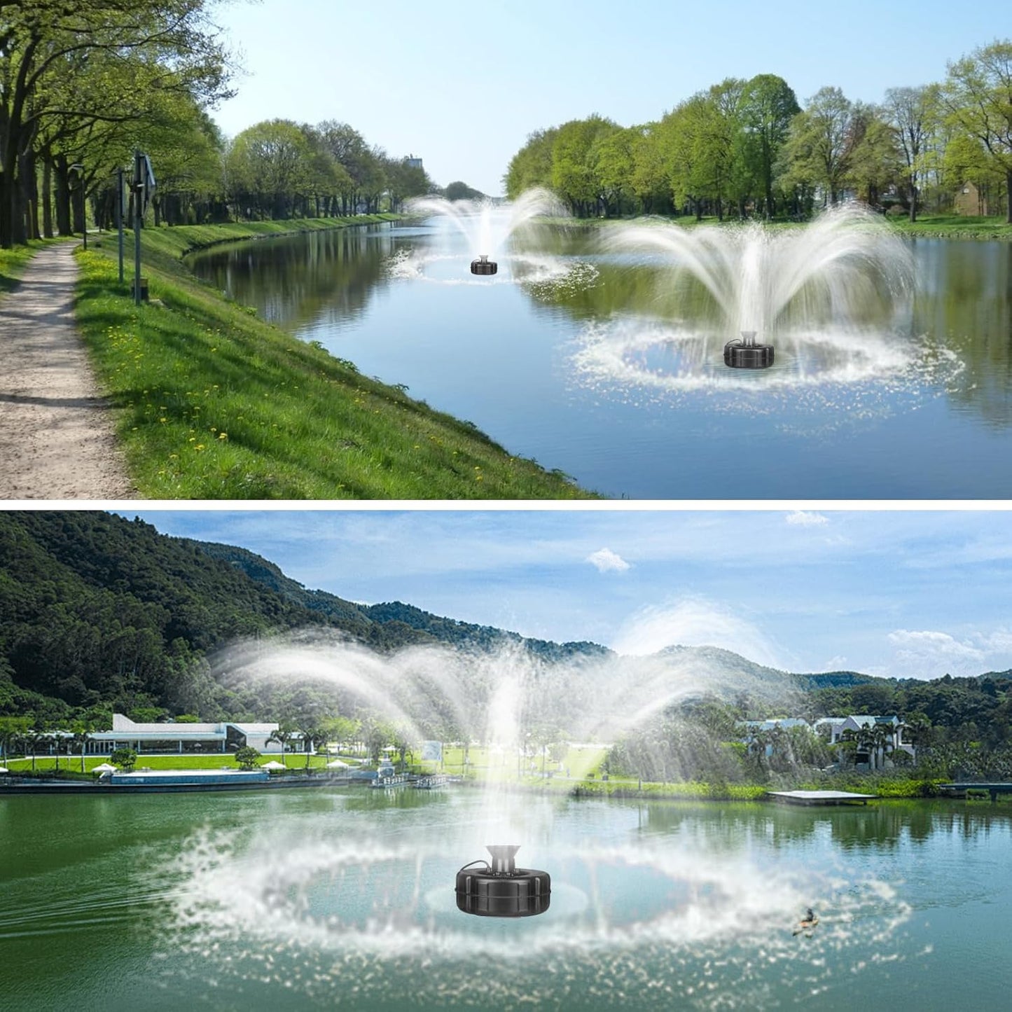 Pond Fountain Aerator 750W, 1HP 15000 GPH Automatic Floating Aerating Pump with Timer, 100FT Power Cord, 2 Spray Patterns, Energy-Efficient Water Circulation for Ponds & Lakes