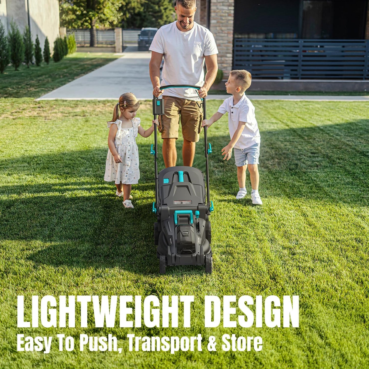 Electric Lawn Mower Cordless, 2x20V 16 inch Push Lawn Mower with 6-Position Cutting Height Adjustment, 2x4.0Ah Battery & Dual Charger Included