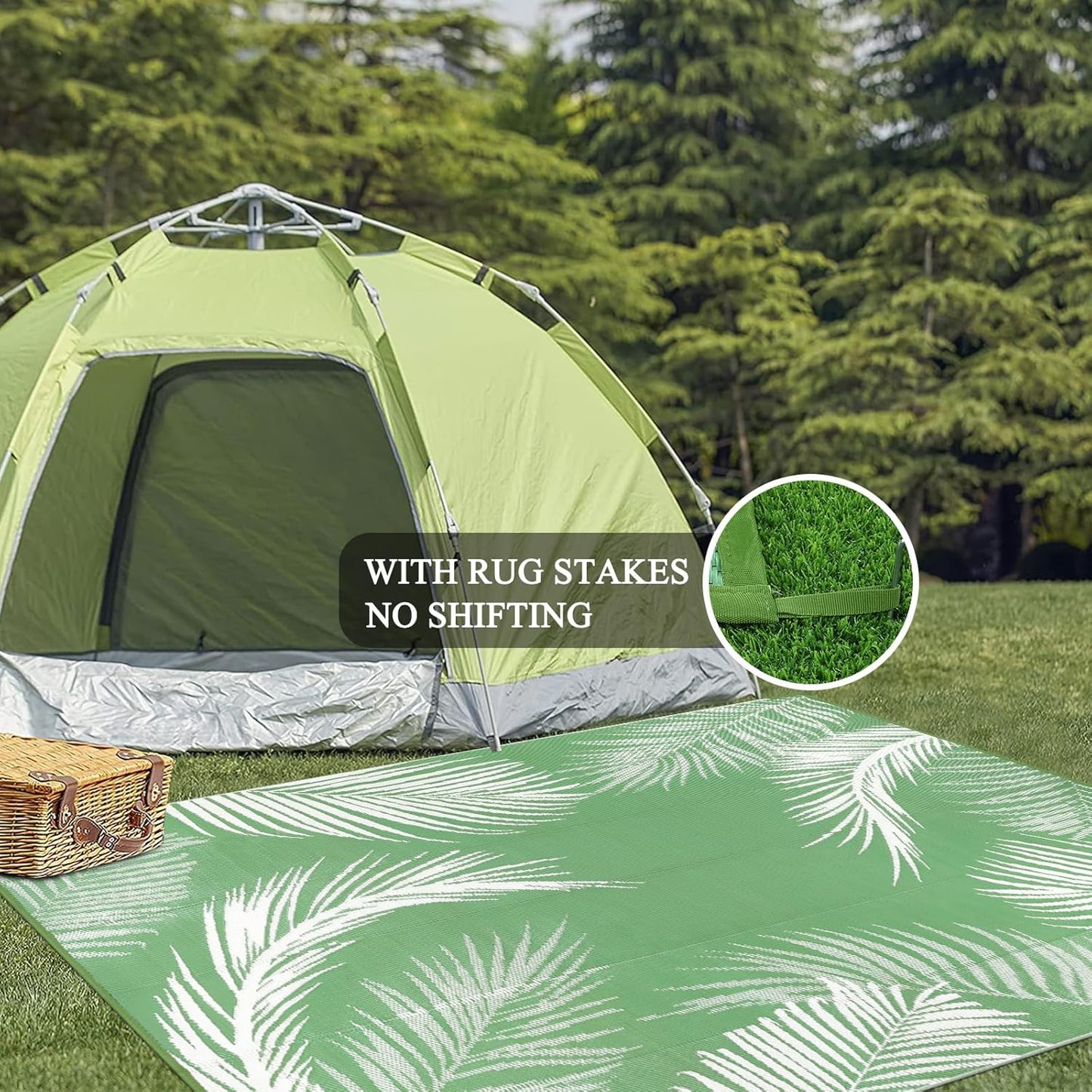 Pauwer Waterproof Outdoor Rug 6x9, Reversible Plastic Straw Patio Camping Rug, Indoor Outdoor RV Mat Carpet for Deck, Camper, Porch, Balcony, Backyard, Picnic, Leaf Green