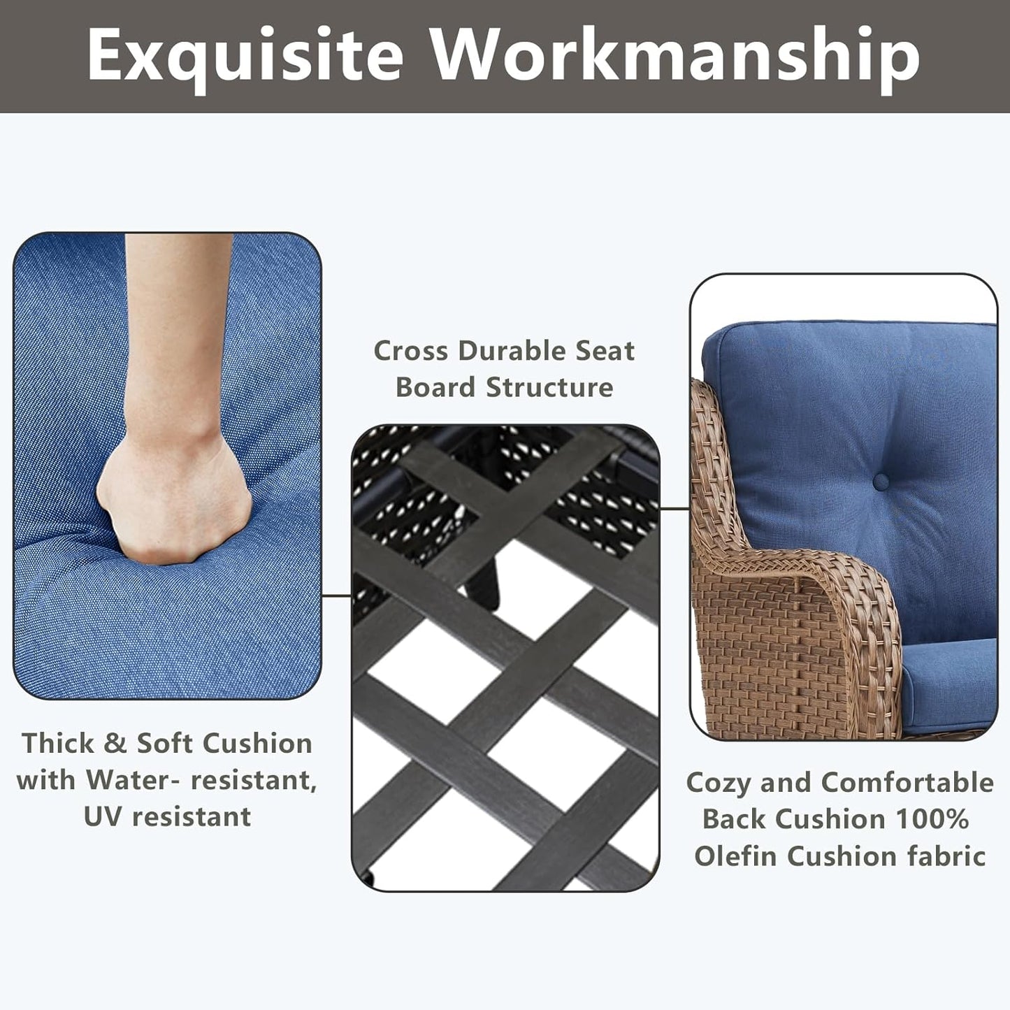 Outdoor Wicker Patio Furniture Set - 5 Piece Rattan Patio Conversation Set with 2 Rocking Swivel Chairs,2 Ottomans and 1 Loveseat for Porch Deck Backyard Garden(Yellow/Blue)