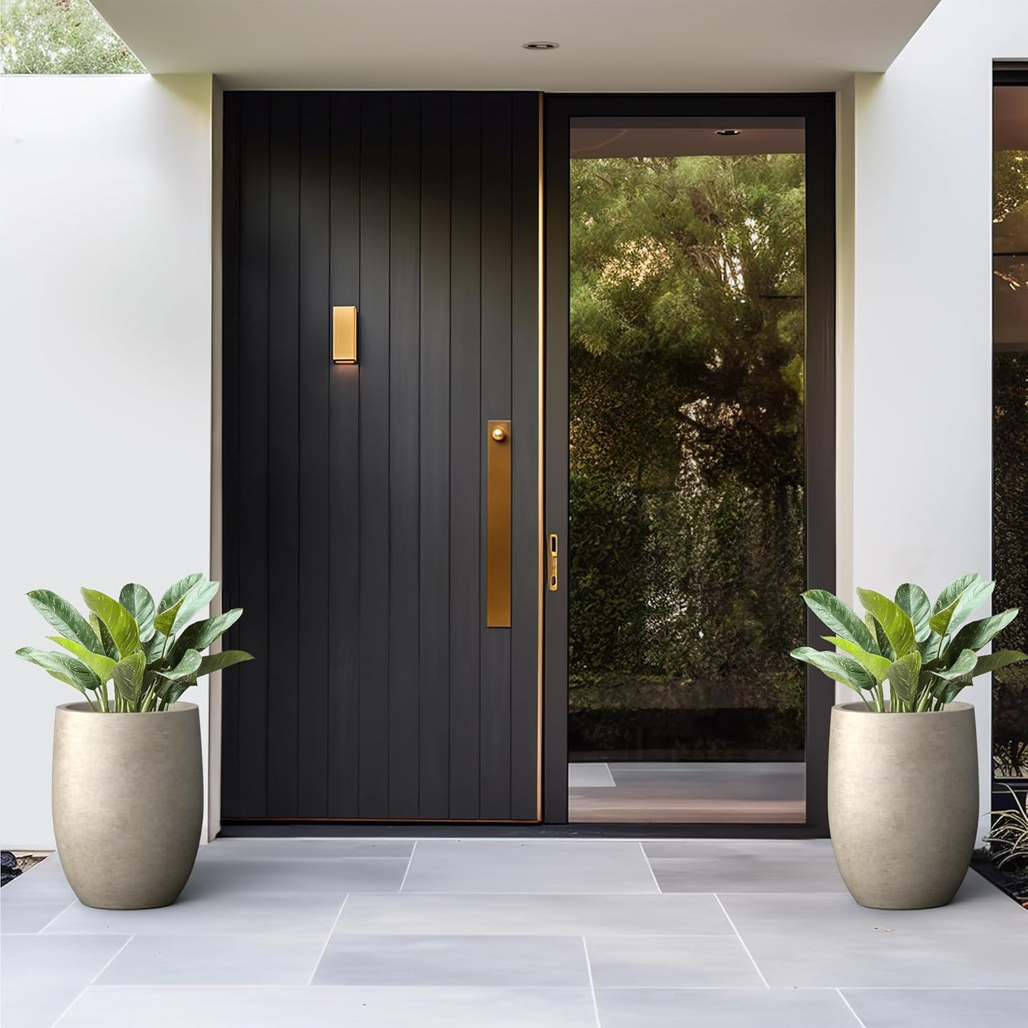 Kante 16.5 Inch Tall Concrete Planter, Large Indoor Outdoor Plant Pot with Drainage, Smooth Weathered Concrete Finish with Forest Green Interior, Ideal for Porch, Home, Garden, Patio