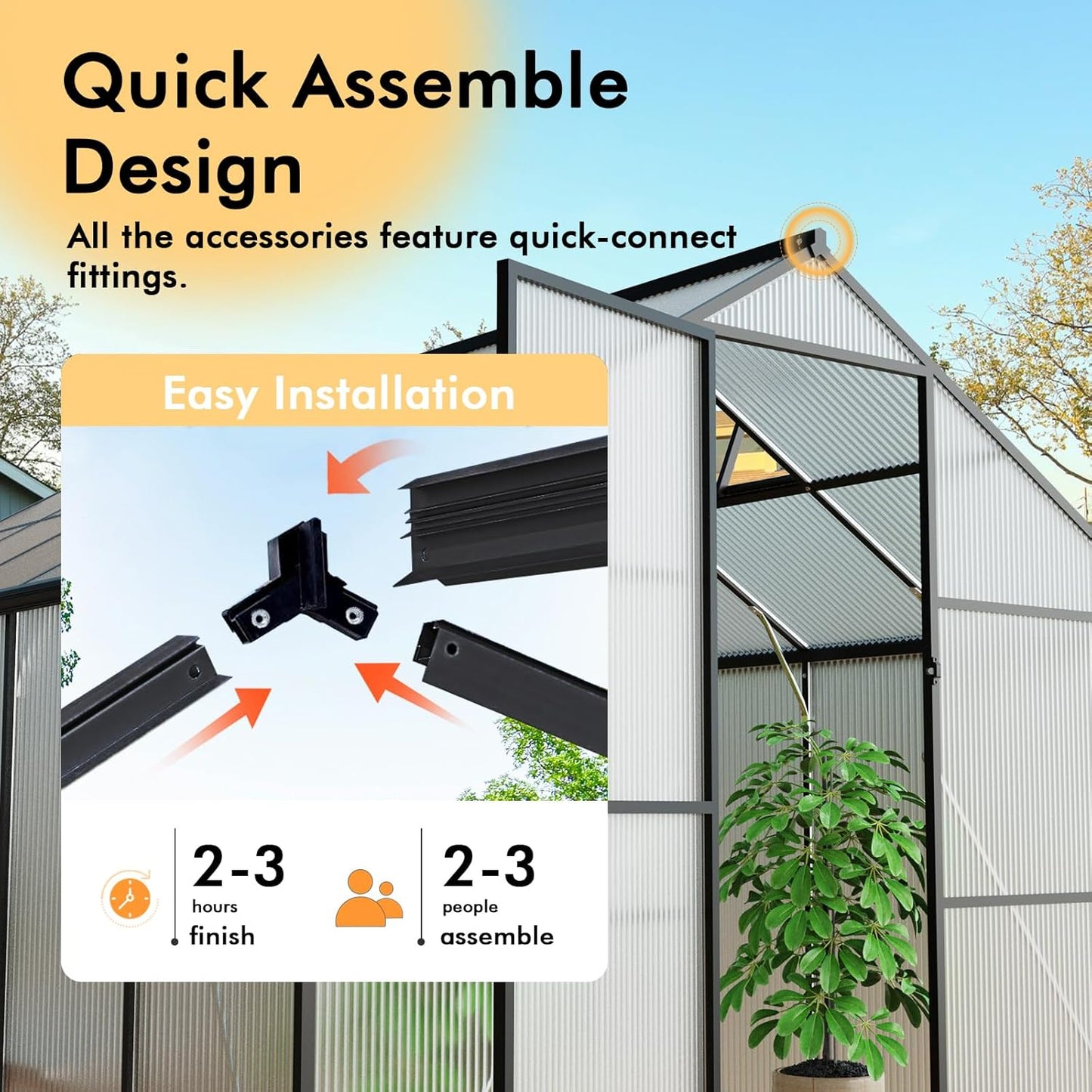 8×10FT Greenhouse for Outdoors, Large Walk in Greenhouse Kit and Winter Garden Planting, Enhanced Aluminum Green Houses for Outside Withstands Strong Wind or Heavy Snow to Protect Vegetables or Plants