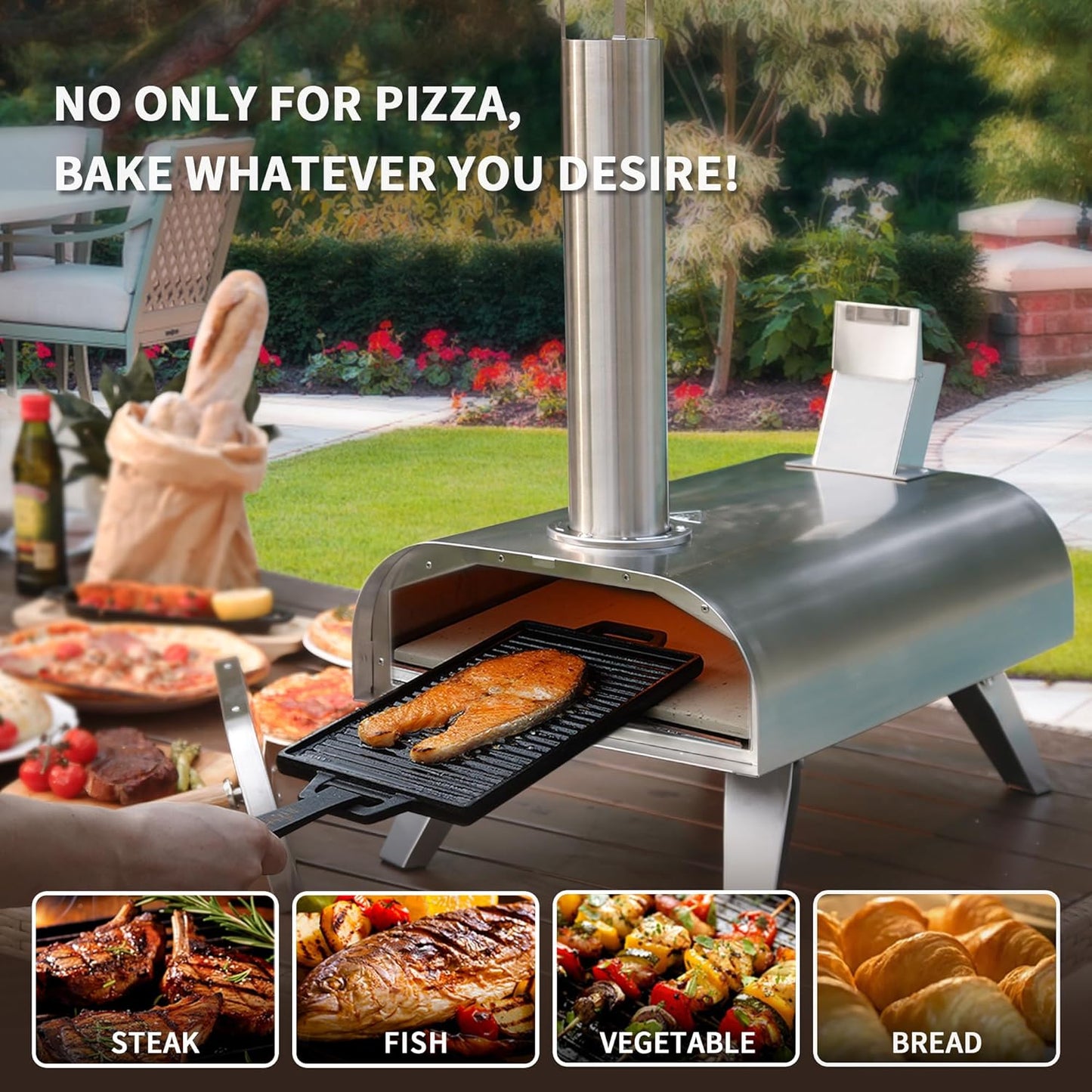 BIG HORN OUTDOORS 12" Multi-Fuel Pizza Oven, Portable Outdoor Pizza Oven, Wood Fired & Propane Gas, Pellet Pizza Maker with Pizza Stone