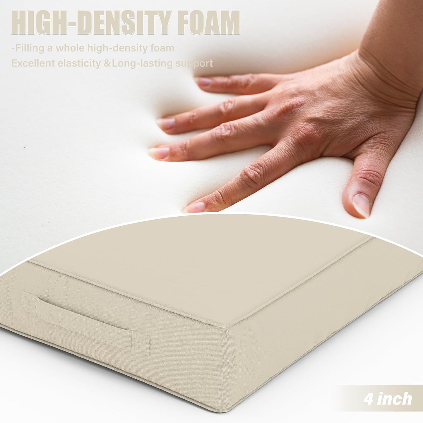 Patio Chair Cushions 22 X 22 X 4 Inch Waterproof Outdoor Seat Cushions for Patio Furniture, Outdoor Sofa Couch Pads with Ties & Handle, Set of 2, Cream