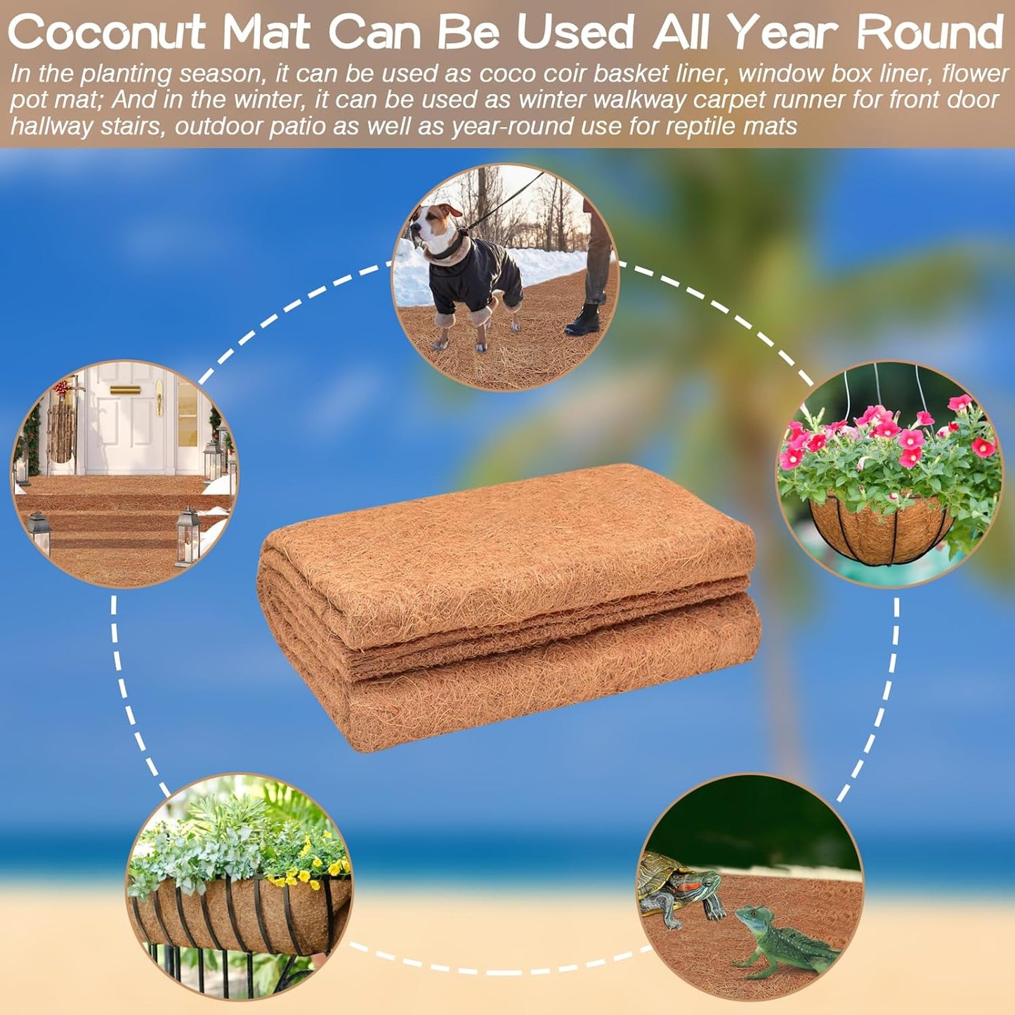 ZeeDix 3 Pack 31 x 80 x 0.28inches Thickened No-Slip Ice and Snow Carpet Mats- Natural Coconut Fiber Carpet for Garden, Front Door, Stairs, Porch Outdoor Safer Walking