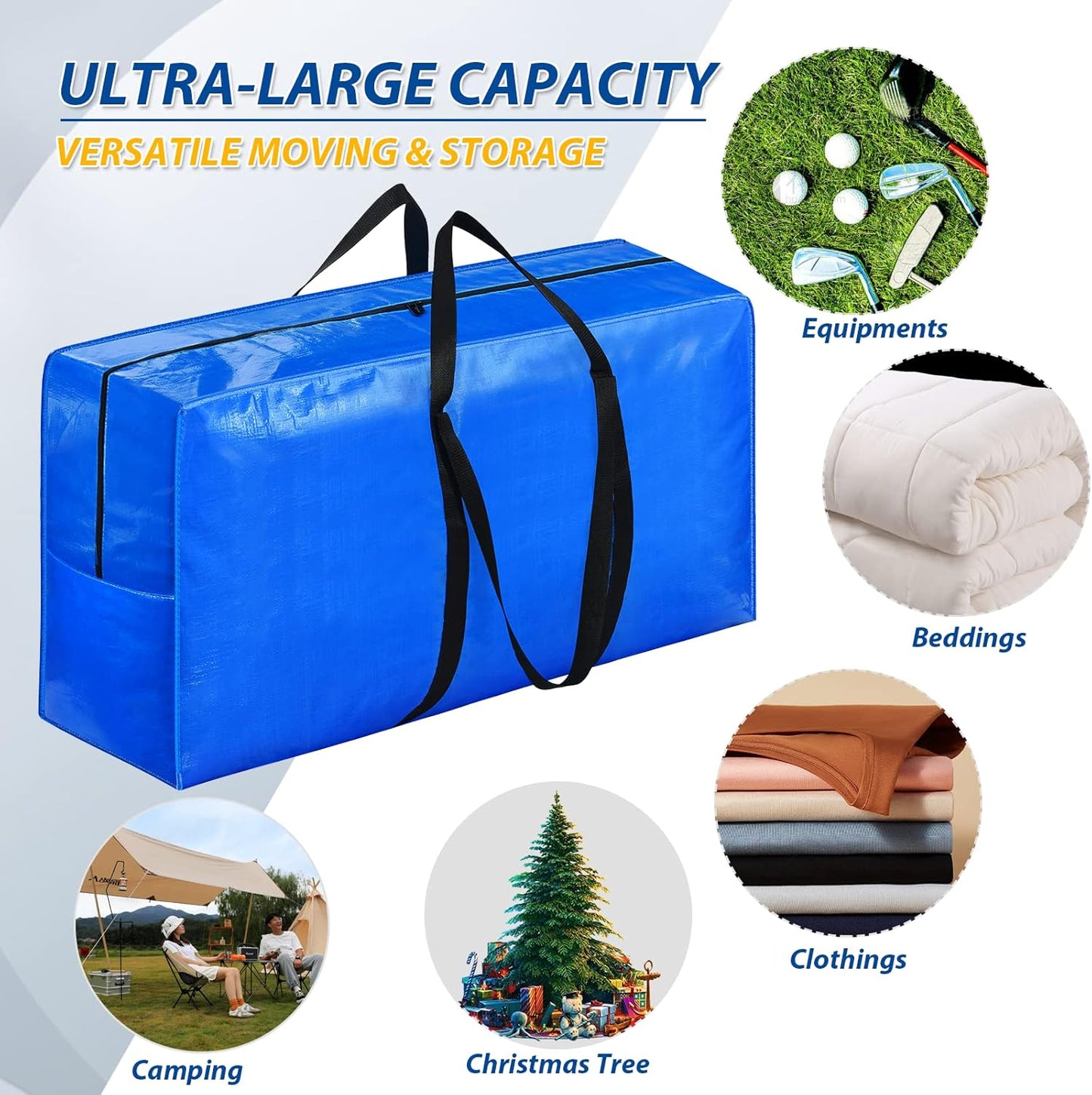 155 Gallon Extra Large Storage Bags, Zippered Outdoor Cushion Furniture Storage Bag with Handles,Jumbo Large Moving Bags Heavy Duty, Christmas Tree Bag, 60x30x20 inch - 2PACK
