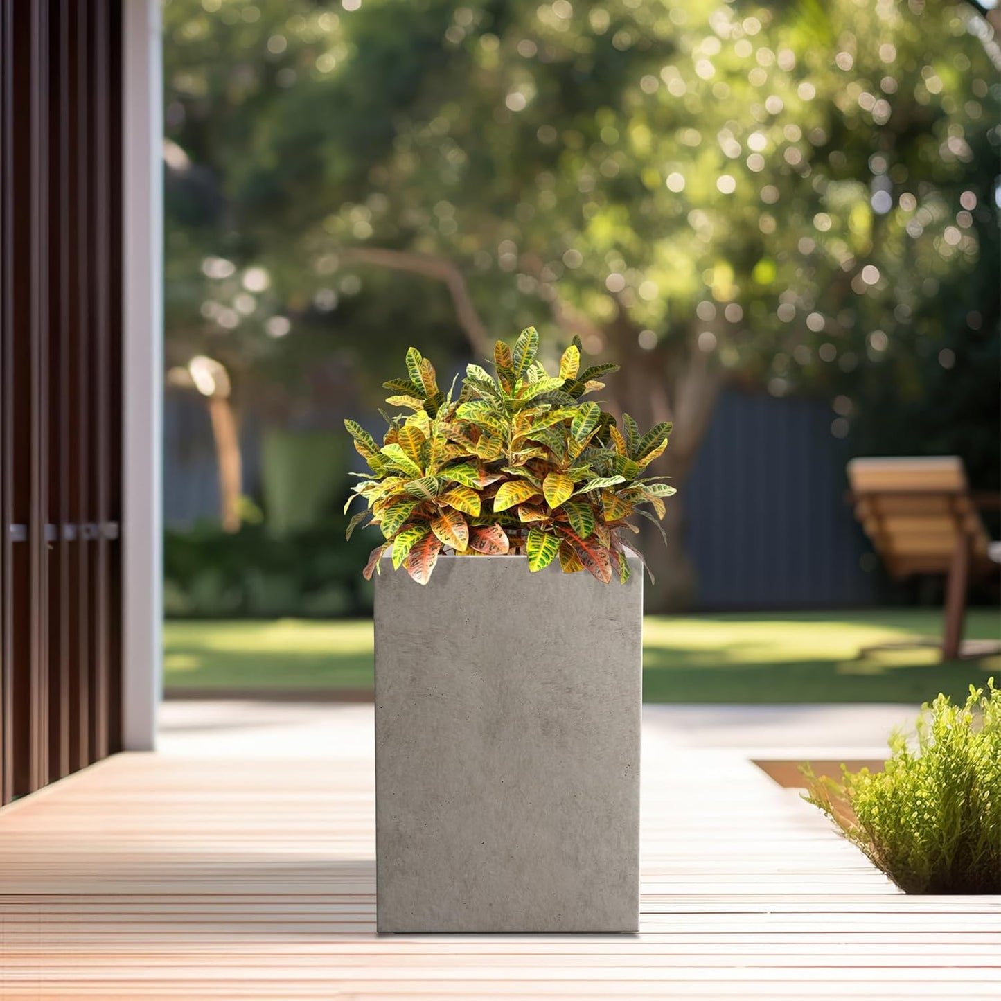 Kante 12.6" H Tall Rectangular Concrete Planters, Outdoor Indoor Lightweight Plant Pots with Drainage Hole and Rubber Plug, Modern Style for Home Garden Patio, Weathered Concrete