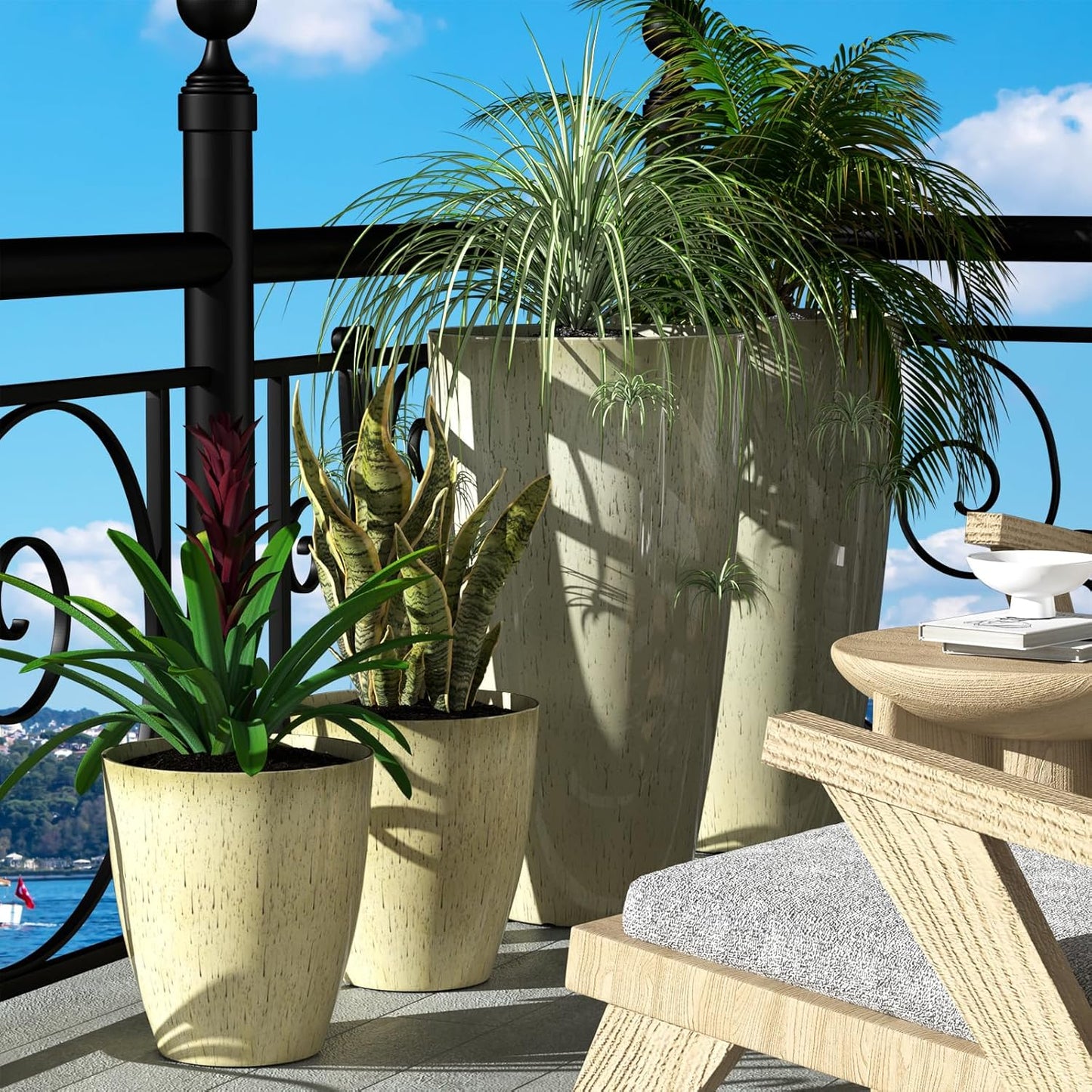 QCQHDU 10 inch Tall Planters for Indoor & Outdoor Plants, 2 Pack Sturdy Plant-Flower-Tree Pots for Front Porch Patio Deck Living Room Decor