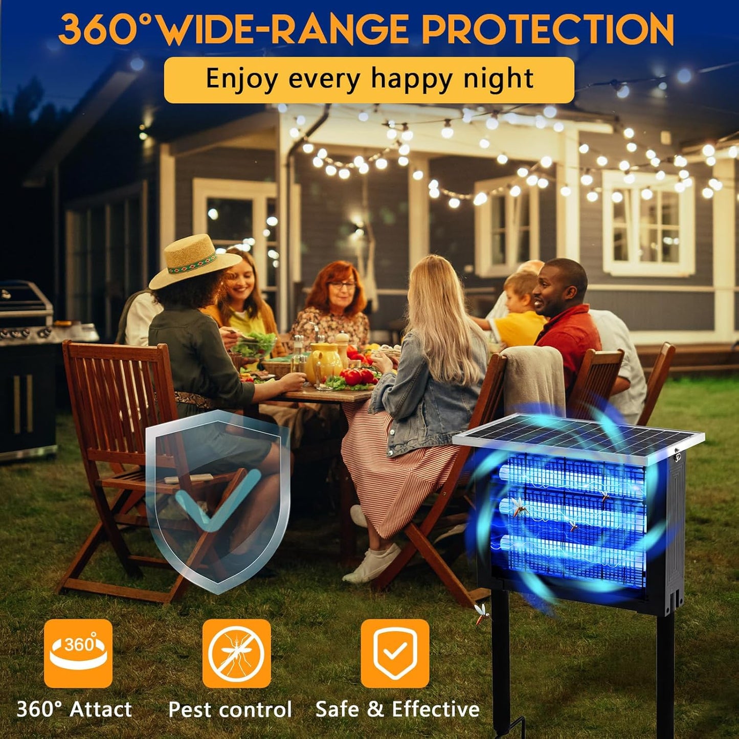 Qualirey 1 Pcs Solar Bug Zapper Outdoor Waterproof Mosquito Zapper with 3000v High Powered Rechargeable Electric Mosquito Killer with Grounding Bracket Fly Insect Trap for Patio Garden