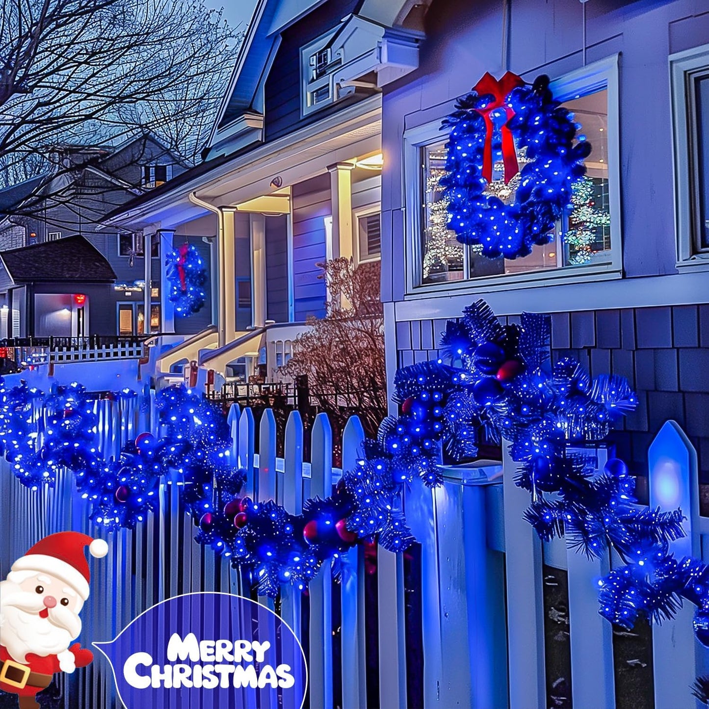 JMEXSUSS 2 Pack Blue Solar String Lights Outdoor Waterproof, Each 33ft 100 LED Solar Fairy Lights, 8 Modes Copper Wire Mini Christmas Light for Outside Patio Garden Tree Christmas Decorations