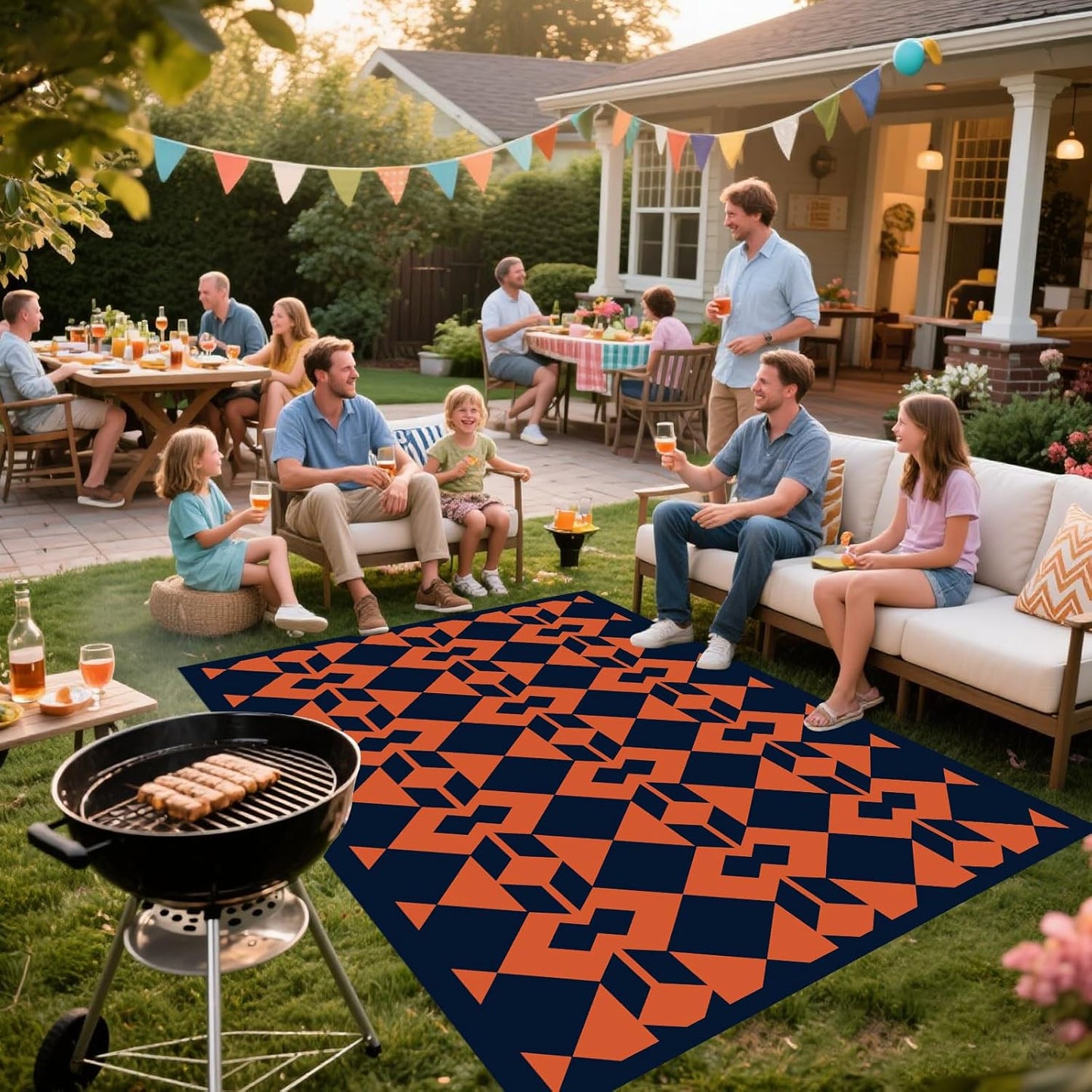 WILDROOTS 5x8 Feet Diamond Mask Plastic Outdoor Rug, Stain Resistant Waterproof Reversible Outdoor Patio Rug, Fade Resistant Camping Rug