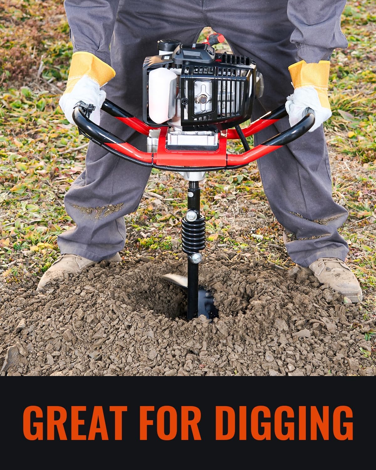 Post Hole Digger 52cc 1400W with 2 Earth Auger Drill 6"& 8" Bits, Auger Gas Powered Heavy Duty for Tree Planting Fence Gardening Ice Auger