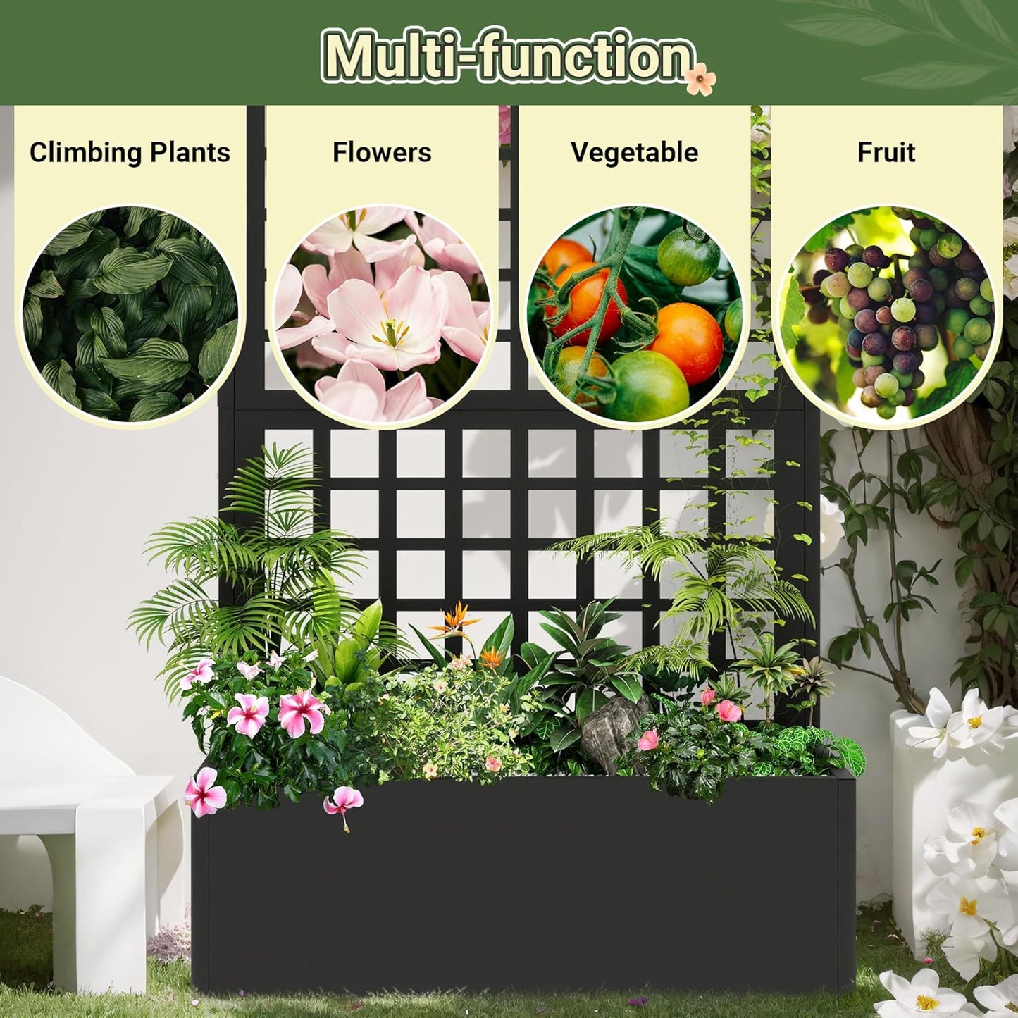 Metal Planter with Trellis 72" x 36’’ x 16", Raised Garden Bed with Trellis, Planter Box with with Privacy Screen for Climbing Plants, Flowers, Vegetables, Fruits