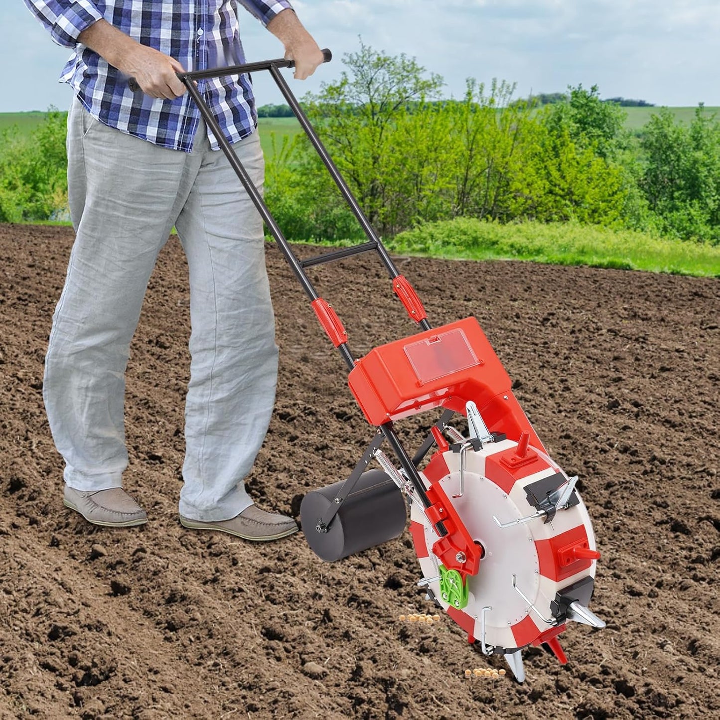 Manual Seeder,Garden Hand-Push Seeding Machine Walk-Behind Row Crop Planter Roller Seeding Hand Push Seeder for Soy Peanut Corn Cotton Soybean (6 Nozzles)