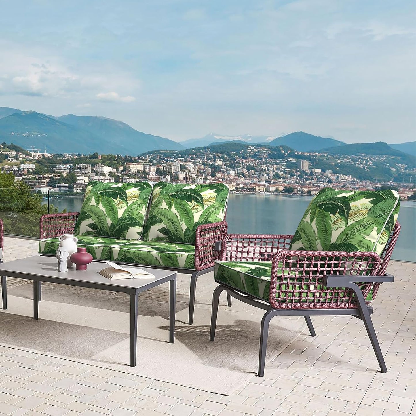 LVTXIII Outdoor Deep Seat Cushion 24"x24"x4" Patio Seat and Back Cushion Set Seasonal Chair Cushion for Dining Arm Chairs, Wicker Chairs and Garden Furniture Decoration, Swaying Palms Green