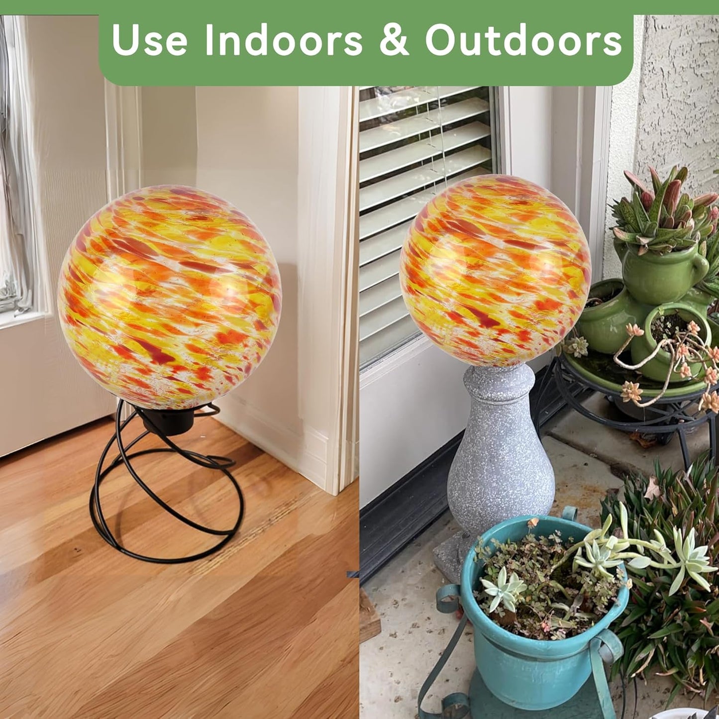 Lily's Home Glass Gazing Ball, A Colorful Addition to Any Garden or Home, Ideal As a Housewarming Gift. 10 Inch (Fiery Sunset)