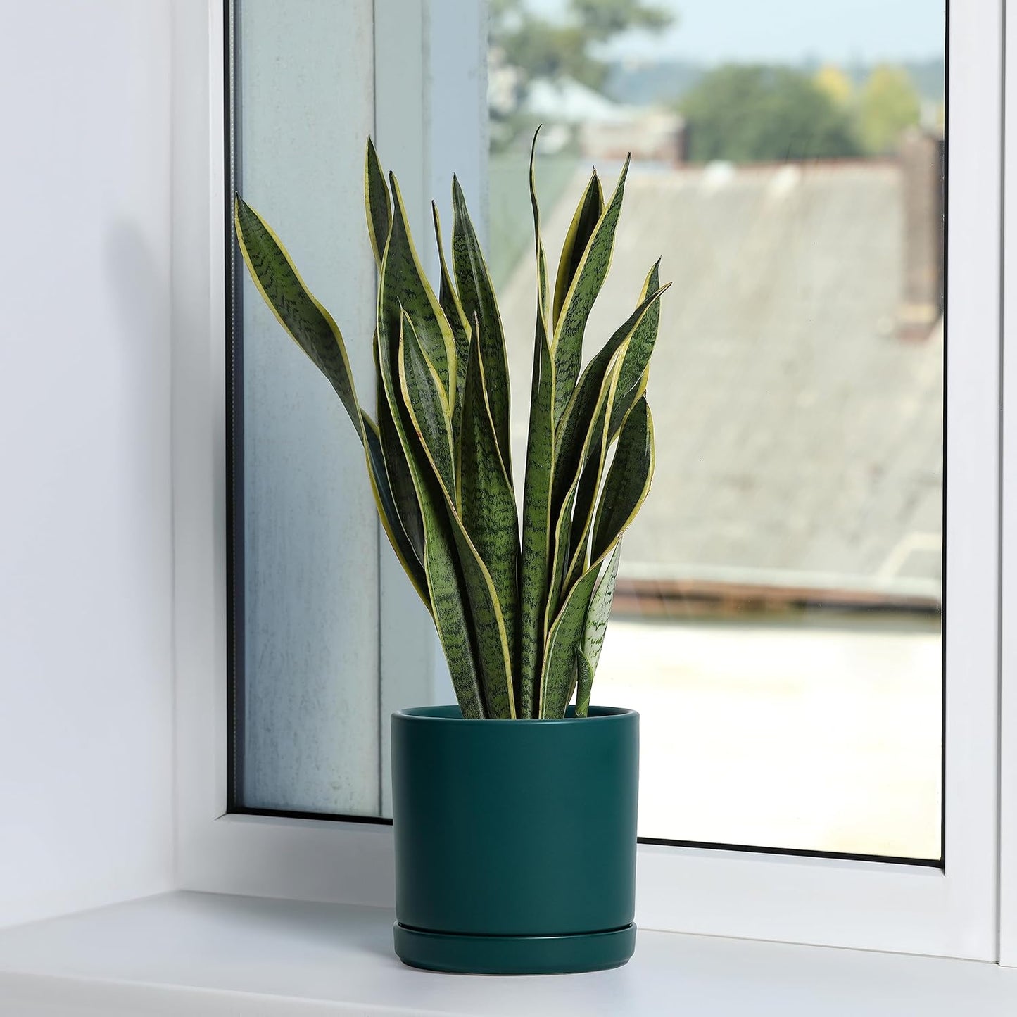 D'vine Dev 6 Inch & 8 Inch Ceramic Planter Pots for Plants with Drainage Hole and Saucer, Medium Plant Pots Set, Teal, 94-G-M-9