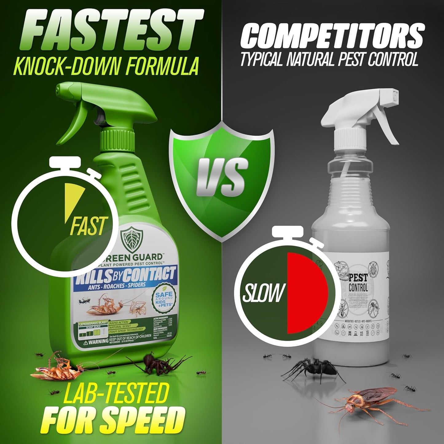 Green Guard Pest Control Spray - Indoor & Outdoor Killer of Ants, Roaches, Spiders & Other Crawling Insects, Safe Around Children & Pets, Plant-Based, Pleasant Scent (Lemongrass Blast, 32 oz)