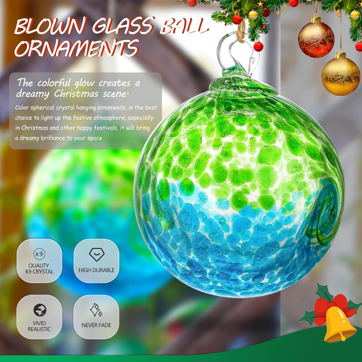 4 Inch Hand Blown Glass Gazing Balls Green Glass Christmas Ball Ornaments Garden Patio Home Decor