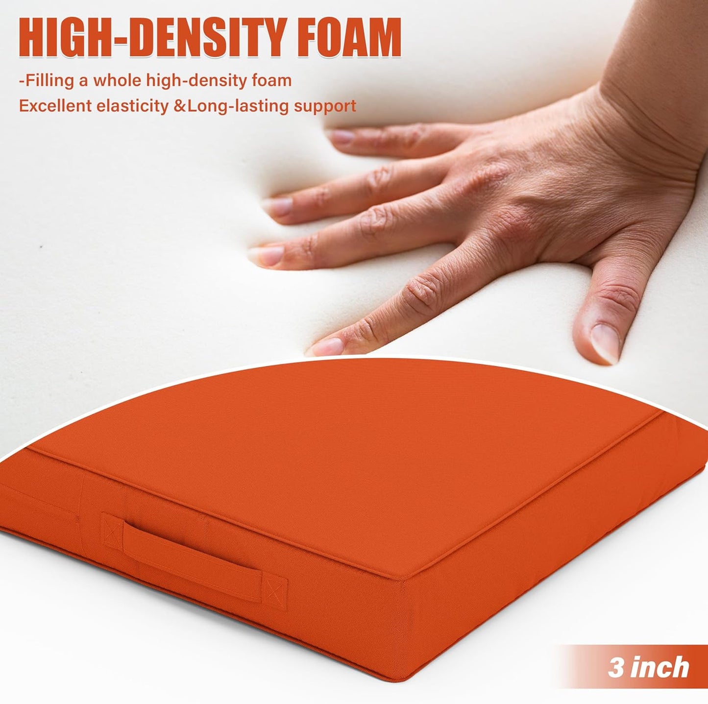 Patio Chair Cushions 17 X 16 X 3 Inch Waterproof Outdoor Seat Cushions for Patio Furniture, Outdoor Sofa Couch Pads with Ties & Handle, Set of 2, Orange