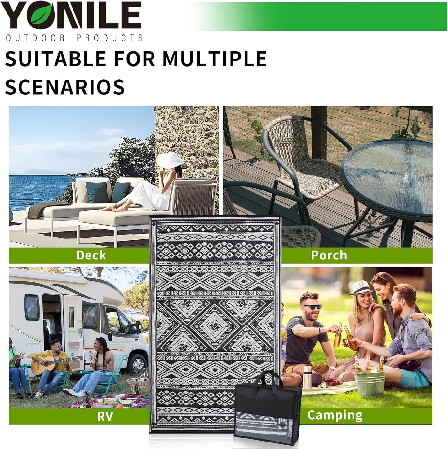 Outdoor Rug 6x9 ft Waterproof, Reversible Outdoor Plastic Straw Rug for Patios Clearance, Outdoor Area Rug Carpet RV Mat for Camping Backyard Deck Porch