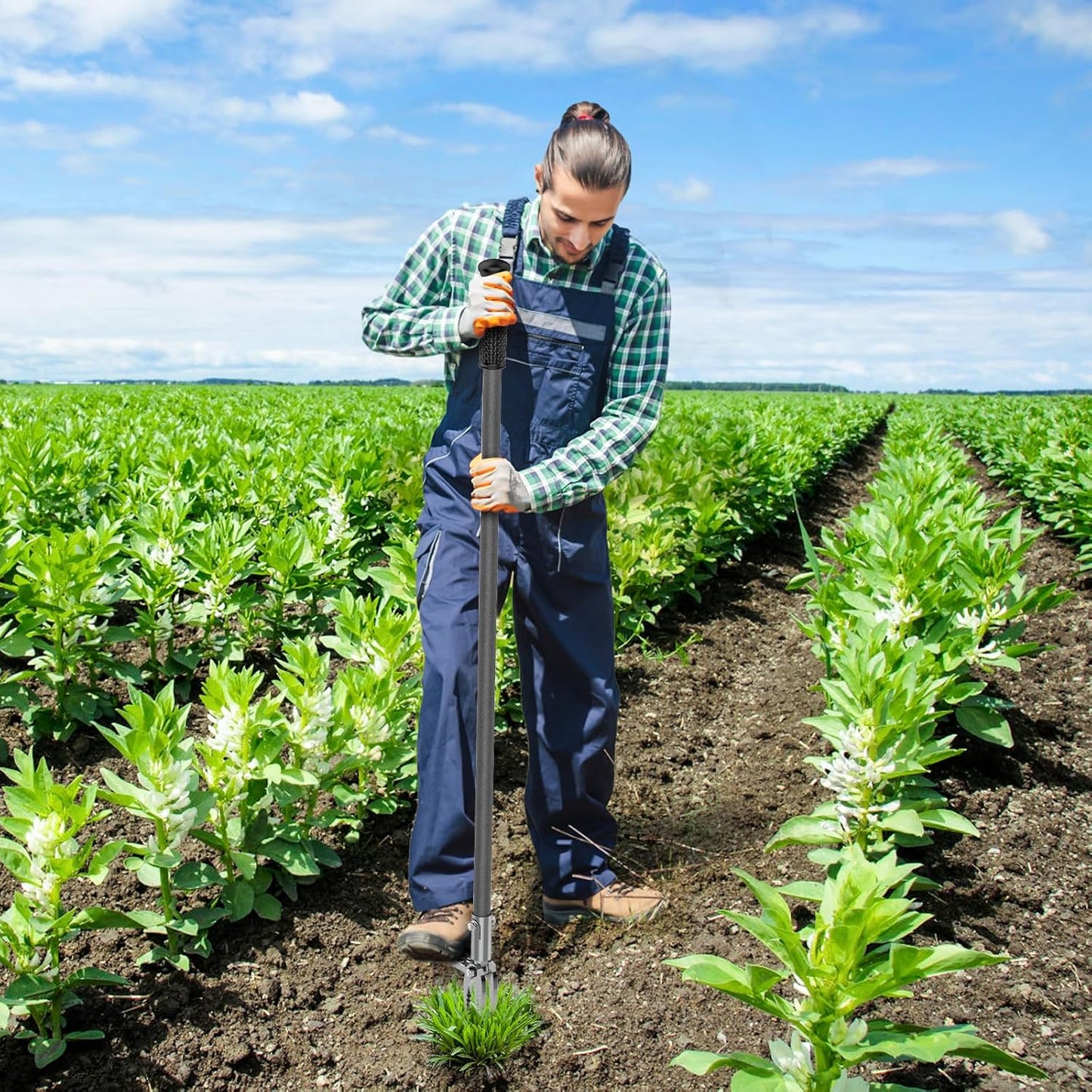 Dolibest 45'' Stand-Up Weeder Puller Tool, Manual Weeding Tool with Curved 4-Claw Steel Head, Non-Slip Handle, Weed Remove Tool for Lawns/Garden Use, Without Bending or Kneeling