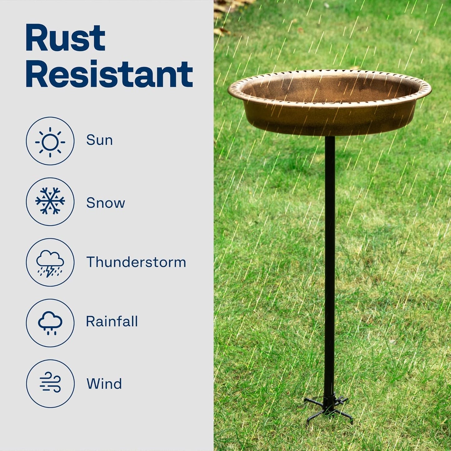 VIVOHOME Oval Polyresin Bird Bath Bowl with Metal Stake, 29 Inch Height Outdoor Freestanding Birdfeeder, Capacity 1.3 Gallons, 5-Pronged Base, Copper