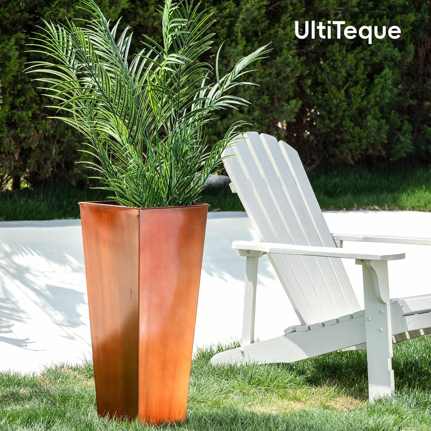 28in Tall Metal Copper Square Planter Galvanized Steel Metal Planters for Indoor/Patio Deck Garden Entrance Planter