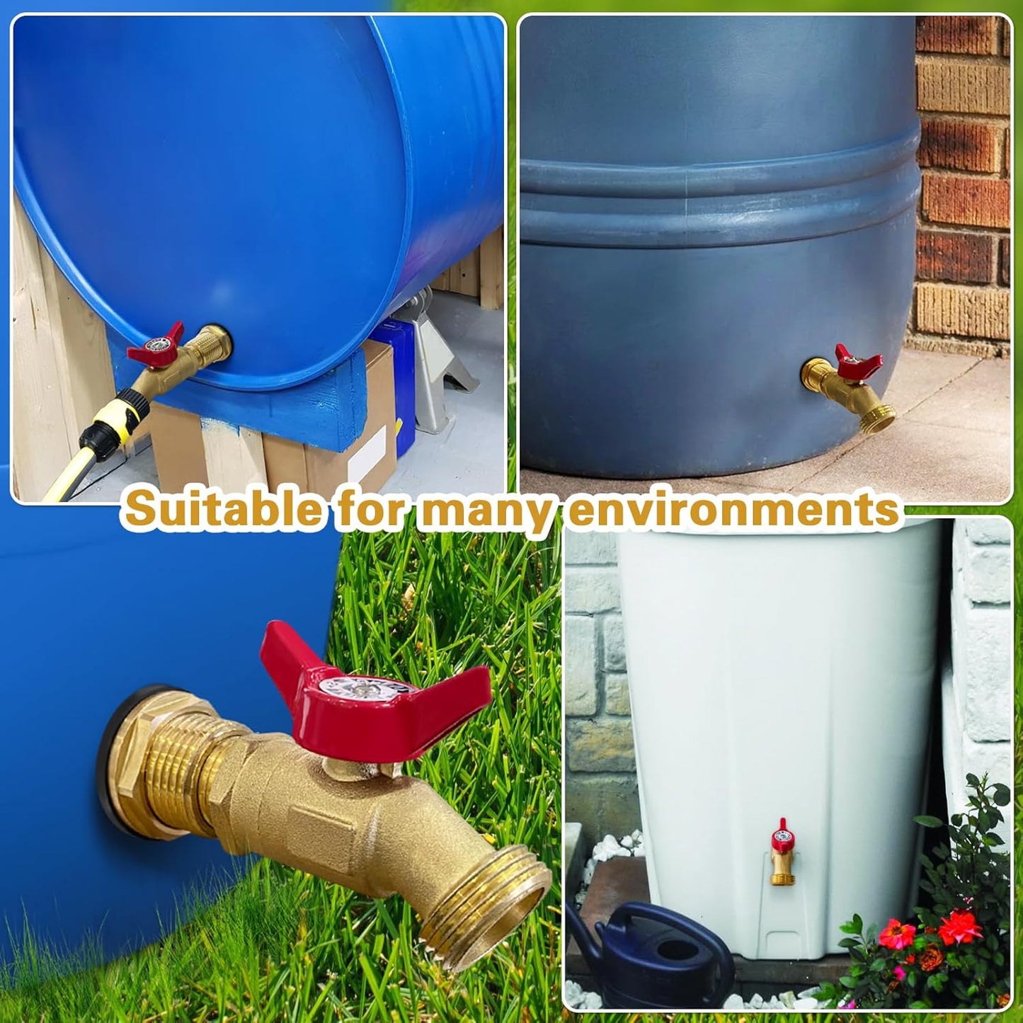 Rain Barrel Spigot Kit 3/4" GHT Lead-Free Compliant Brass Garden Hose Valve+Brass Garden Hose Bulkhead Fitting for Rain Barrels Aquariums Water Tanks Tubs Pools Spigot