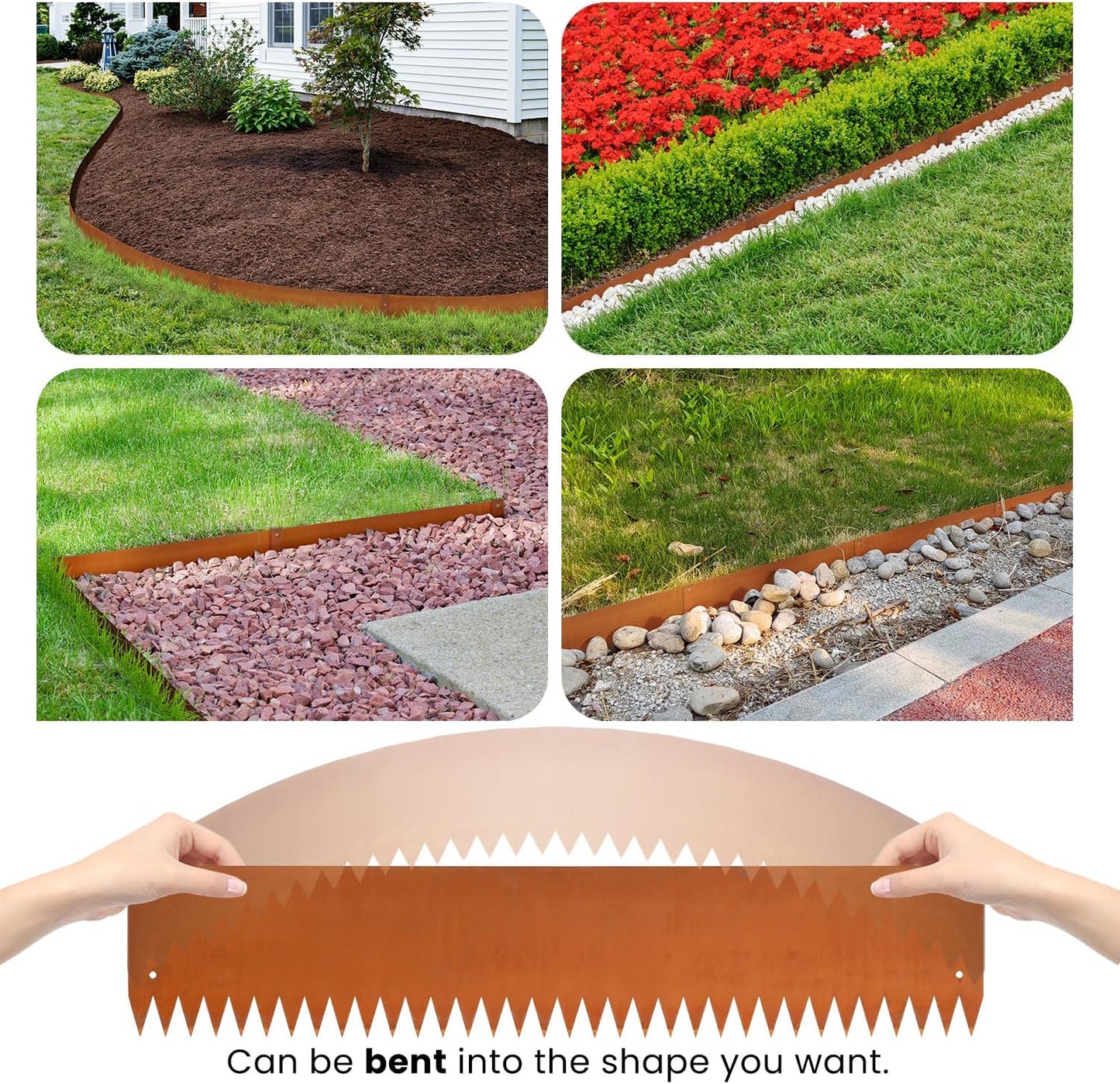 Corten Steel Landscape Edging Steel Landscaping Edging Metal Garden Edging Lawn Edge Border Rust Patina 40 Inch Strips 8 Inch Depth Hammer-in for Outdoor Yard Lawn Flower Plant 6 pcs