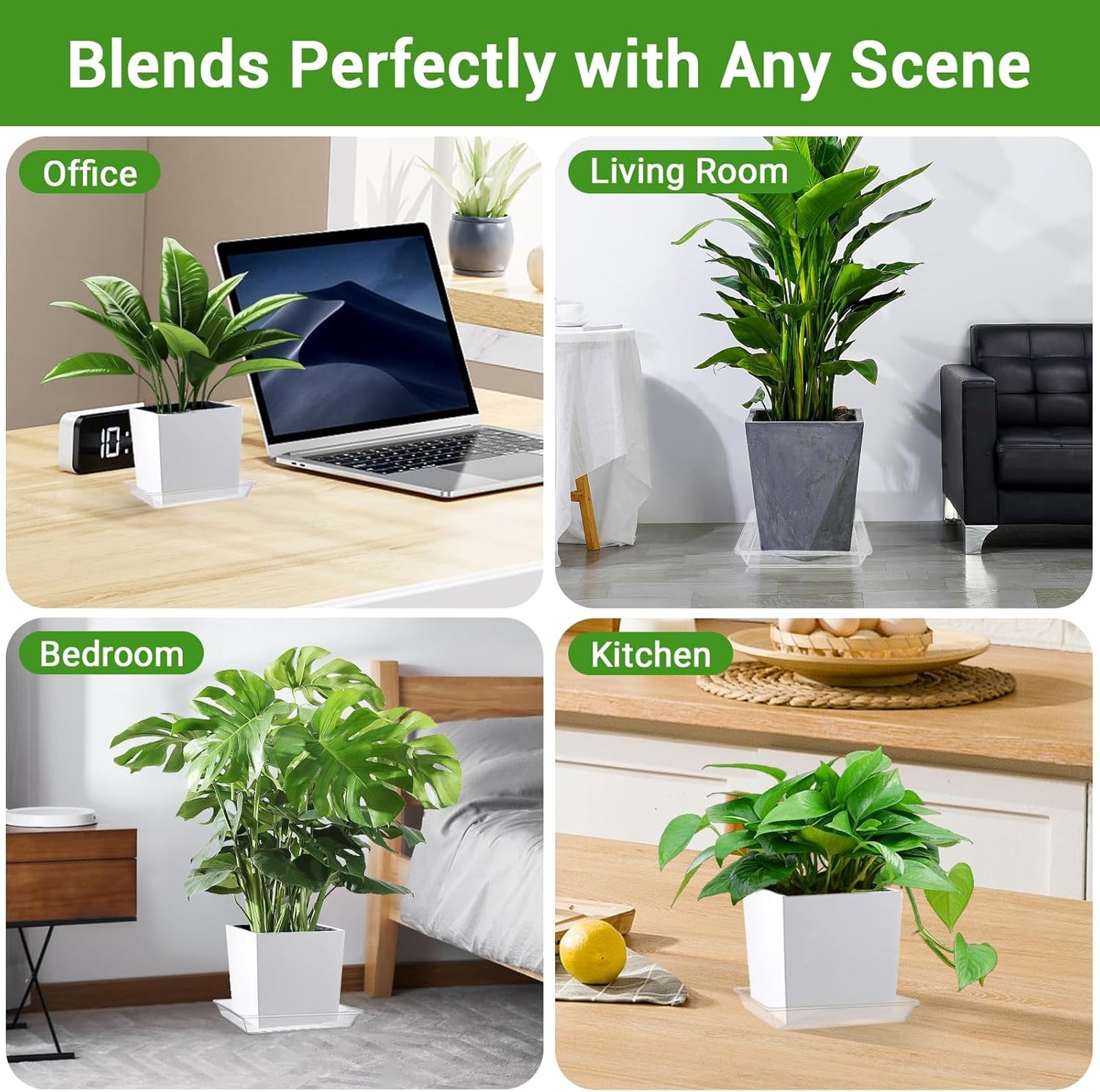 GREANER 14 Inch of Plastic Plant Saucer, 6 PCS Durable Plant Trays for Indoors, Square Plant Water Dray Tray, Plant Water Catcher Drip Dishes, Clear Drip Trays for Indoors & Outdoor Plants