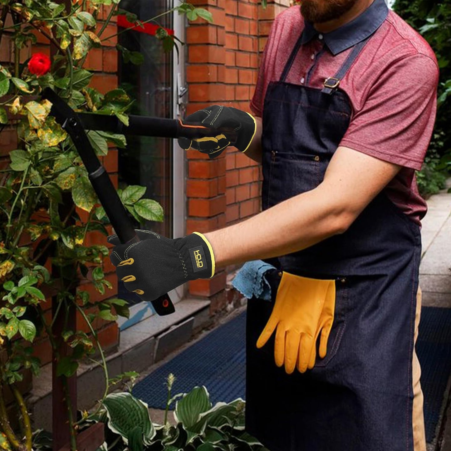 HLDD HANDLANDY Mens Leather Gardening Gloves, Utility Work Gloves for Gardening, Yardwork, Construction, Mechanics