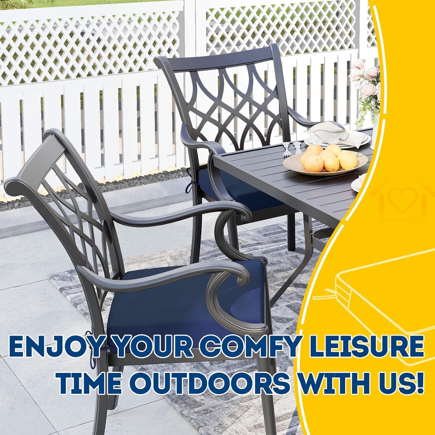 AAAAAcessories Outdoor Seat Cushions for Chairs, Waterproof, Fade-Resistant Patio Furniture Replacement Cushions, 21" x 21" x 4", Set of 2, Navy Blue