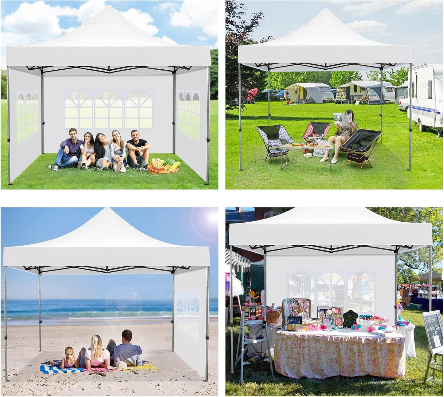 COBIZI 10x10 Pop Up Canopy with 4 Sidewall,Heavy Duty Canopy UPF 50+ All Season Wind Waterproof Commercial Outdoor Wedding Party Tents for Parties Canopy Gazebo with Roller Bag (10 x 10 ft White)