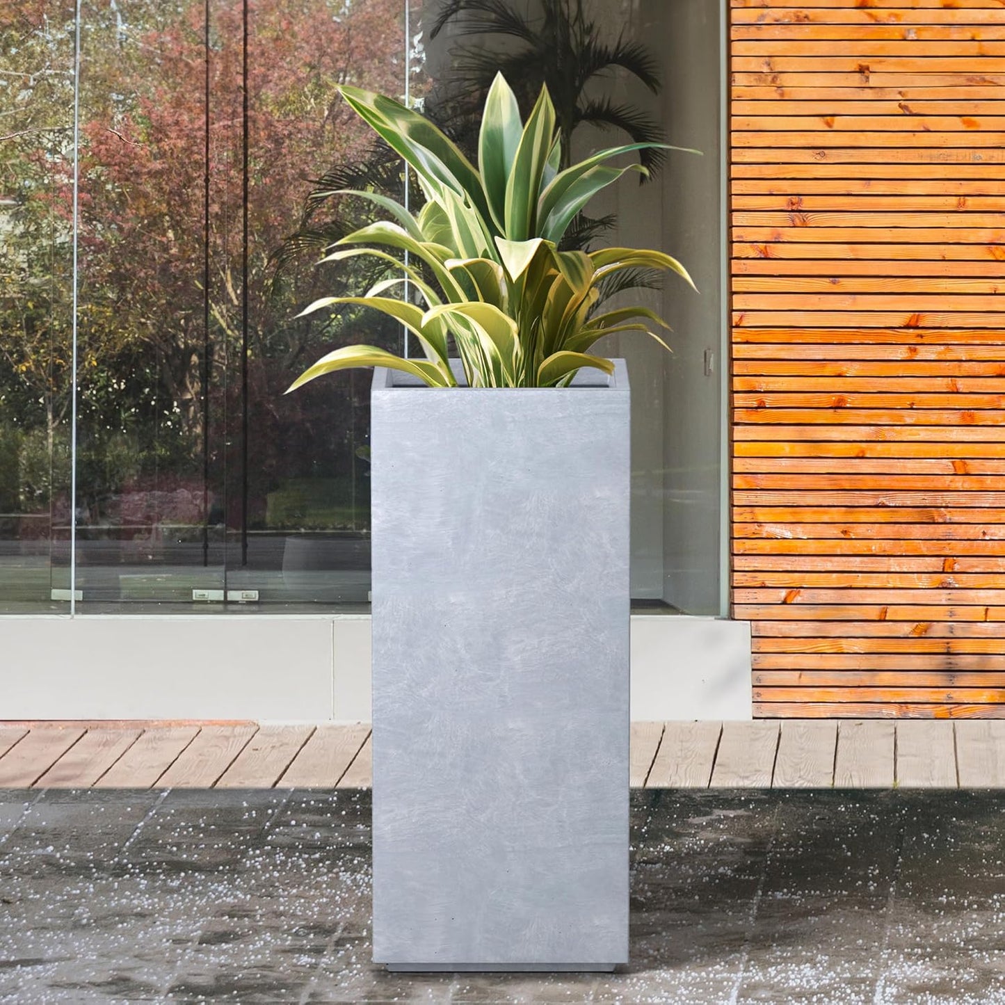 Kante 23.6" H Tall Rectangular Concrete Planter, Modern Square Diameter Plant Pot with Drainage Hole and Rubber Plug for Indoor Outdoor Home Patio Garden, Slate Gray