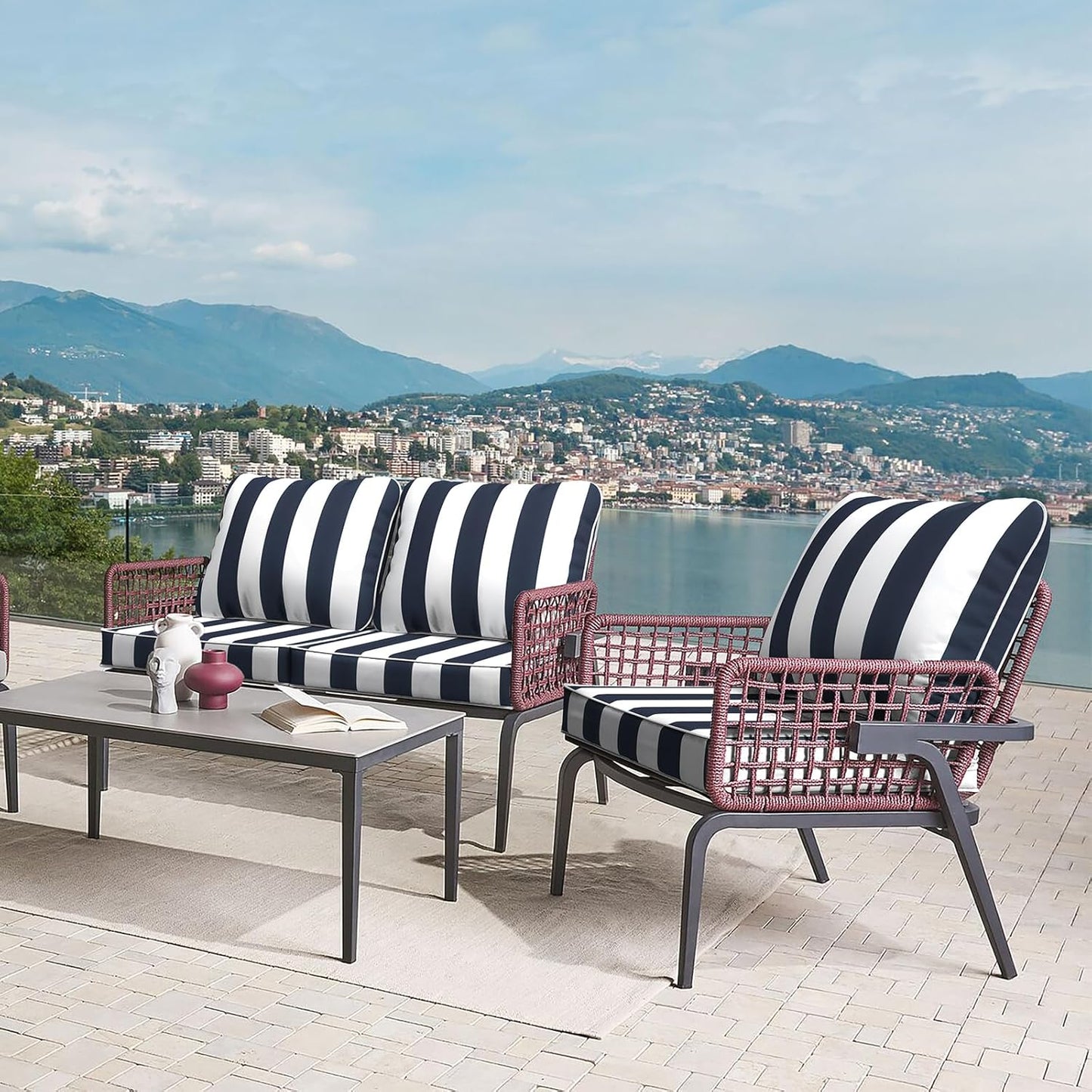 LVTXIII Outdoor Deep Seat Cushion Patio Seat and Back Cushion Set Seasonal Chair Cushion with Removable Cover and Adjustable Buckle for Home and Garden, 22"x22"x4", Cabana Navy