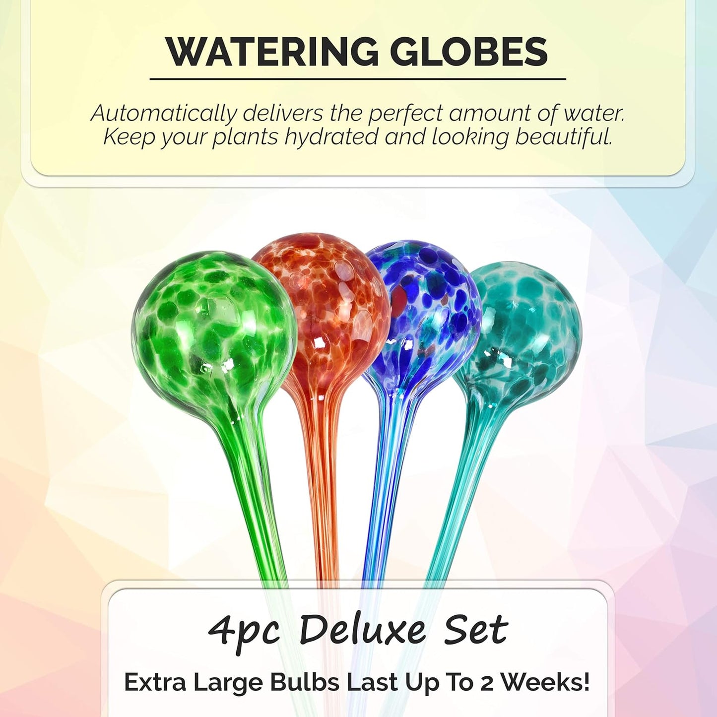 Blazin Indoor Plant Watering Globes | Automatic Self Water Bulbs | Aqua Water Globe | Decorative Hand-Blown Glass | 4pc Deluxe Set (Large)