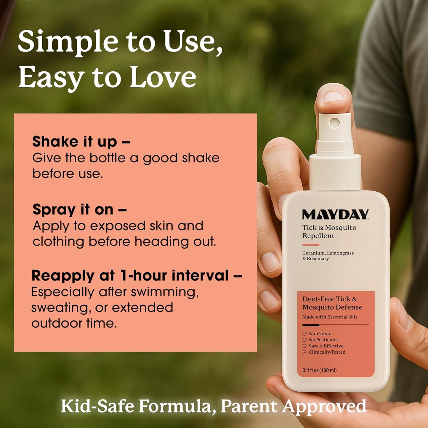 Mayday Tick & Mosquito Repellent – Deet-Free with Essential Oils – Geranium, Lemongrass & Rosemary – 3.4 oz (100 ml) – Non-Toxic, No Pesticides, Safe & Effective – Mosquito and Tick Repellent