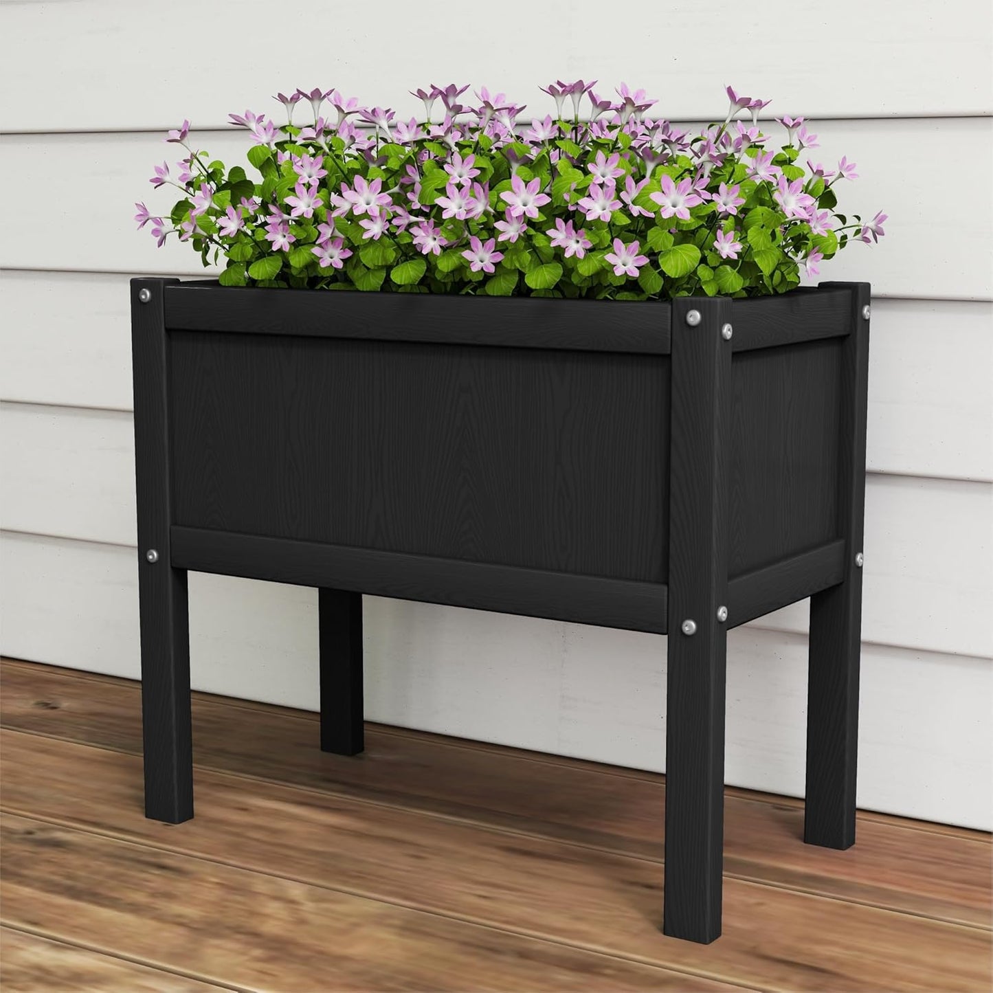 Raised Garden Bed with Drainage Hole Waterproof HDPE Elevated Planter Box with Legs Stable and Durable to Plant Herb Vegetable Flower,Patio,Balcony Outdoors/Indoors Black