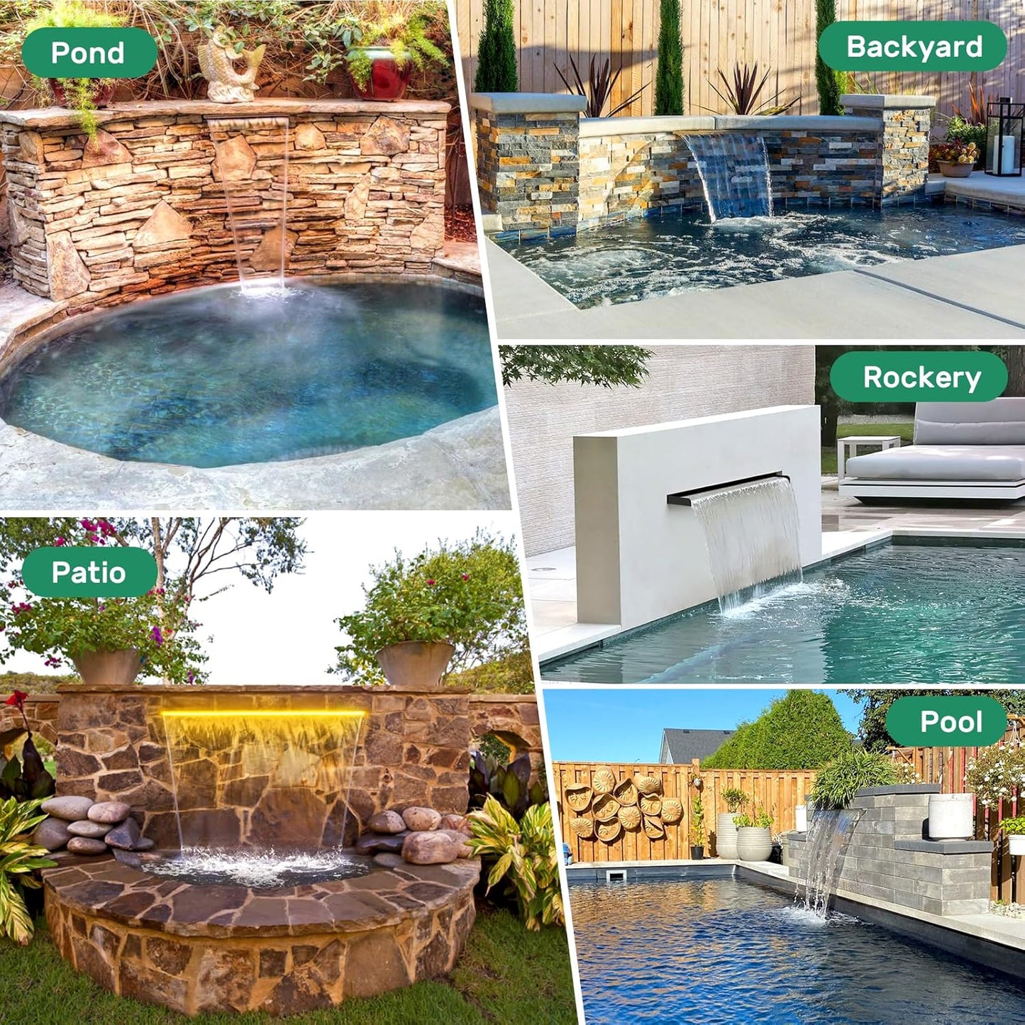 POPOSOAP 24Inch Pond Waterfall Spillway with Warm LED Light,304 Stainless Steel Waterfall Kit with 80W 1200GPH Pump & 9.8FT Corrugated Tube for Garden Decor Indoor/Outdoor Pond-P46D