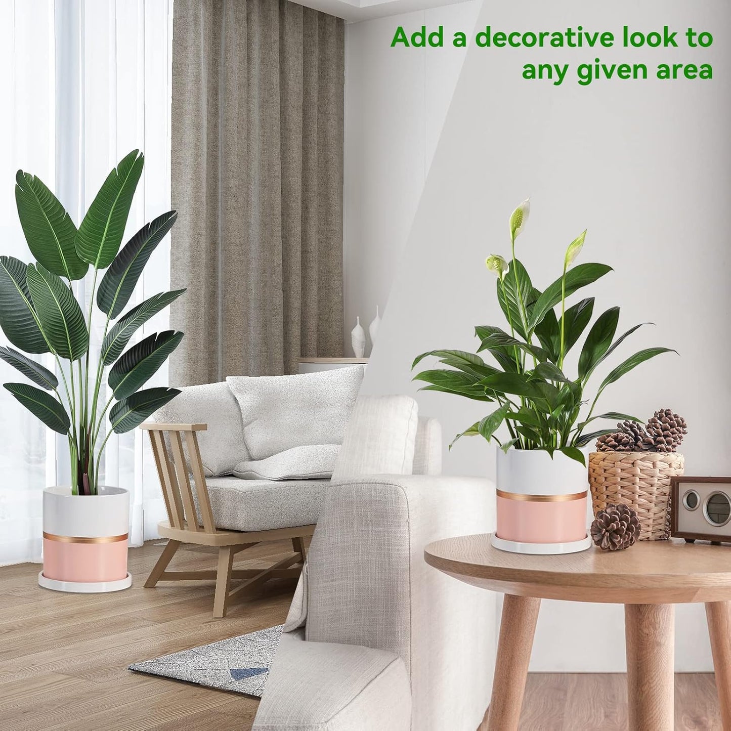 Ekirlin 4 inch Plant Pot - Ceramic Flower Planters Indoor - Modern Succulents Containers with Drain Hole Saucer, Decorate Home, Office & Outdoor (Pink)