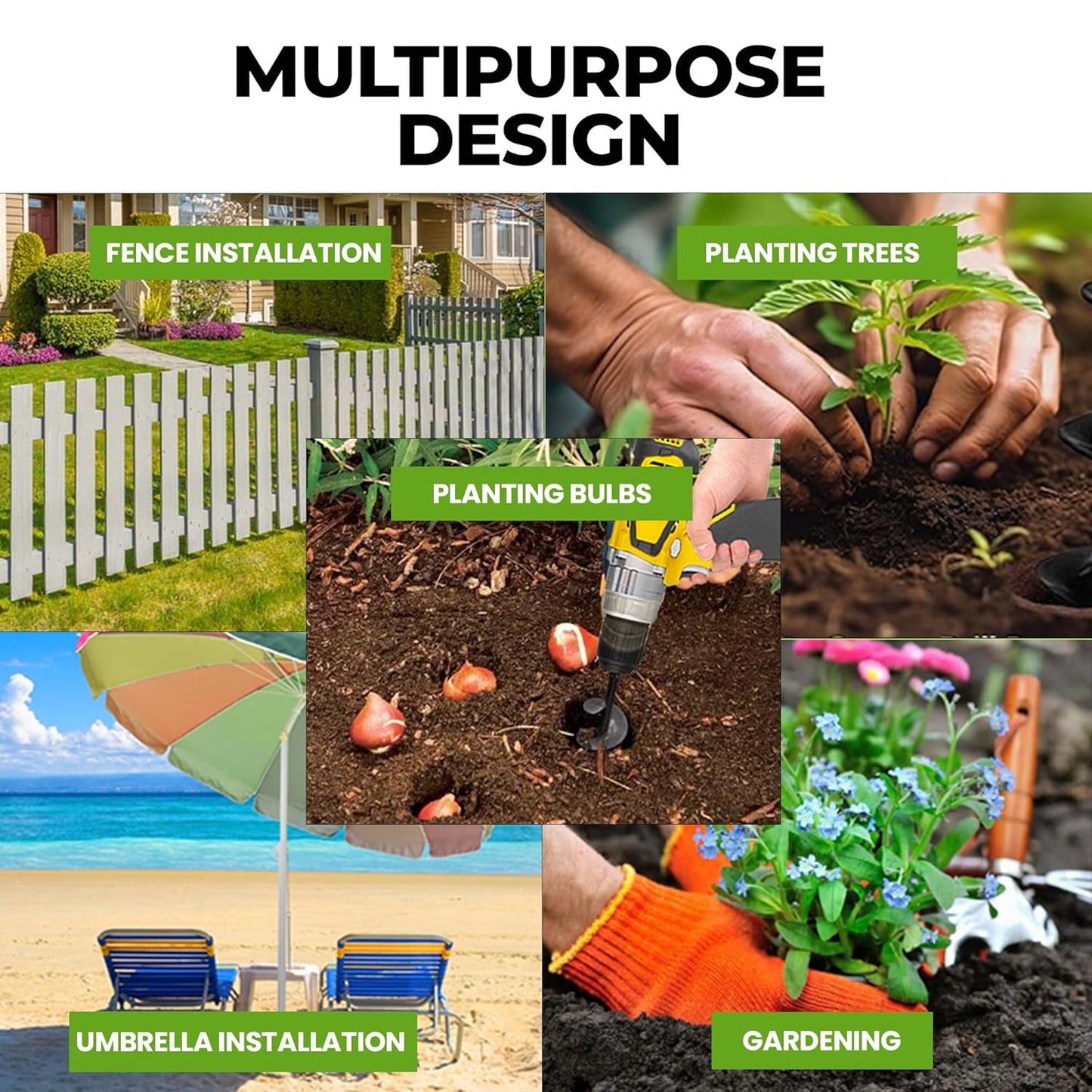 K-Brands Auger Drill Bit for Planting – 1.6 x 16 Inch - Garden Spiral Hole and Bulb Planter Tool for Umbrella Holes - Compatible with 3/8 Inch Hex Drive