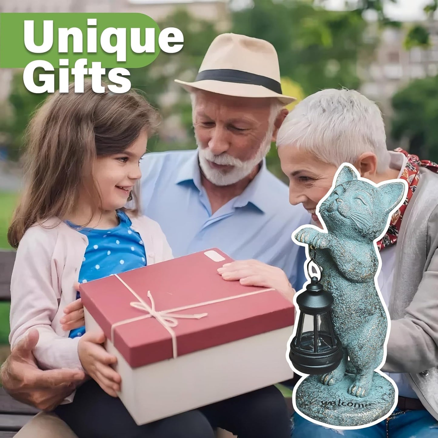 Cat Garden Statue Solar Outdoor Decor - Cat Statues for Garden Solar Lantern Figurine for Yard Patio Lawn Porch Pathway Landscape Ornament Unique Gift for Mom Women