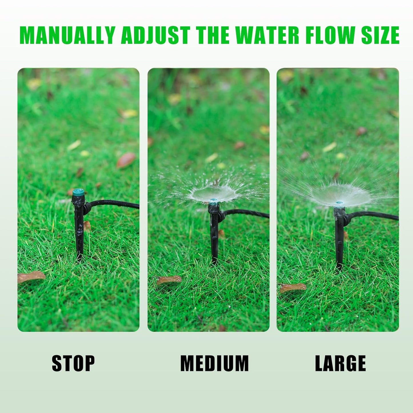 Anti-Drop Drip Irrigation Emitters Sprayers for 1/4" Tubing, with Lock Barbed Adjustable 360 Degree Water Flow Drippers Sprayer for Garden Watering System. (100pcs-360 Degree Sprayer)