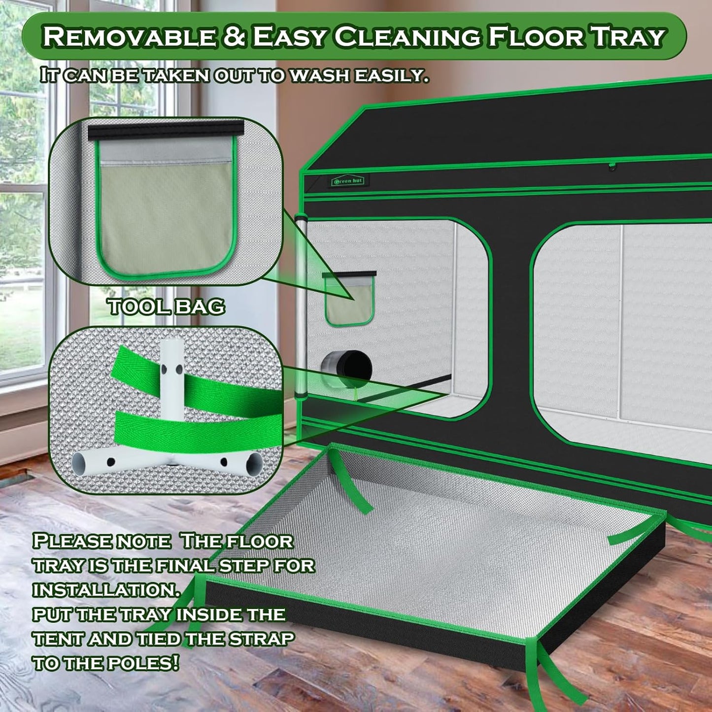 96"x48"x72" Roof Cube Grow Tent with Observation Windows, Lightproof, Mylar Hydroponic Tent with Floor Tray for Indoor Plant Growth