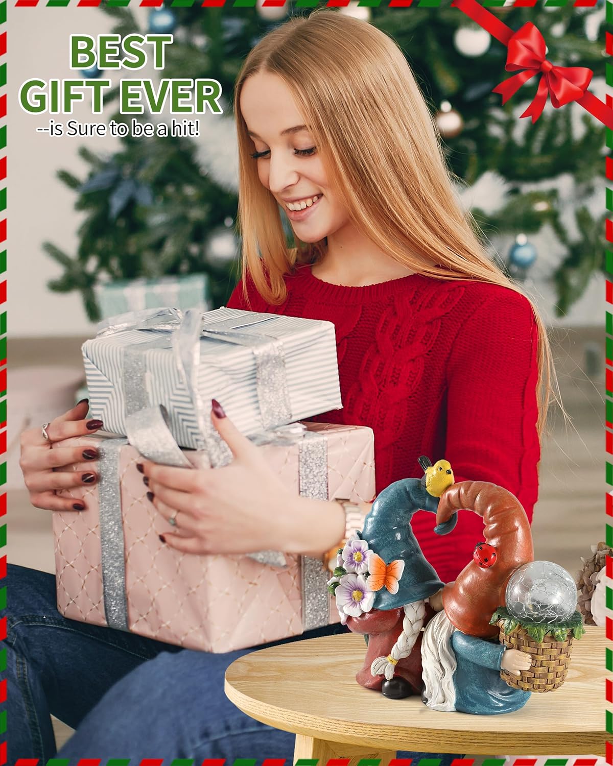 iStatue Solar-Powered 8.3'' Spring Summer Kissing Gnomes Decorations for Home & Garden - Decorative Outdoor Lawn Ornaments and Statues Clearance (Loved Gnomes)