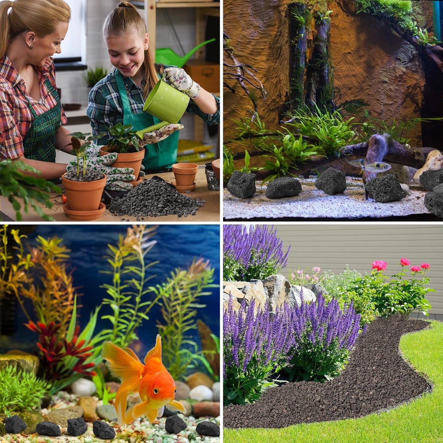 5 lb 1.2-2 Inch Medium Black Lava Rocks for Fire Pits, Indoor Fireplaces, Outdoor Gas Fire Tables, Garden Landscaping Decoration