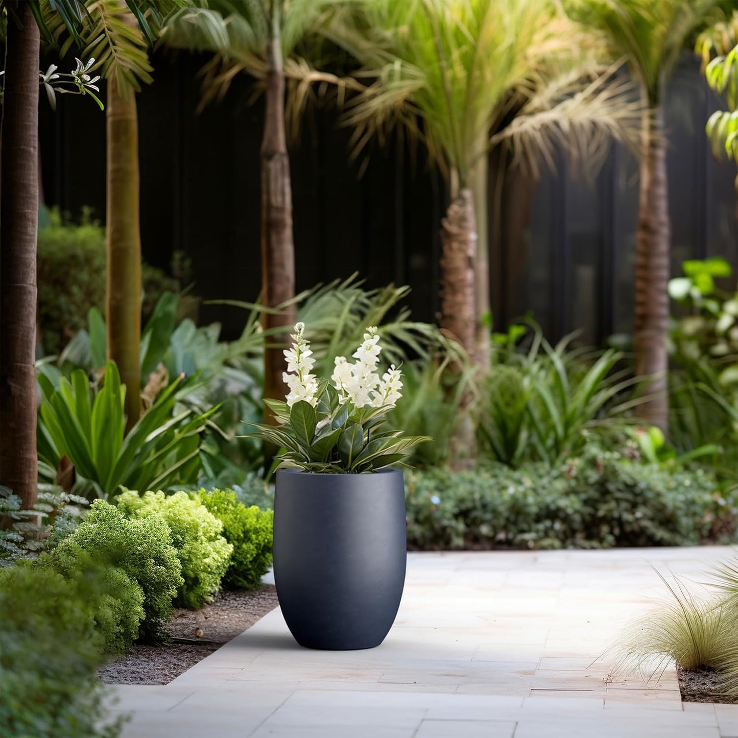 Kante 16.5 Inch Tall Concrete Planter, Large Indoor Outdoor Plant Pot with Drainage, Smooth Charcoal Finish with Forest Green Interior, Ideal for Porch, Home, Garden, Patio